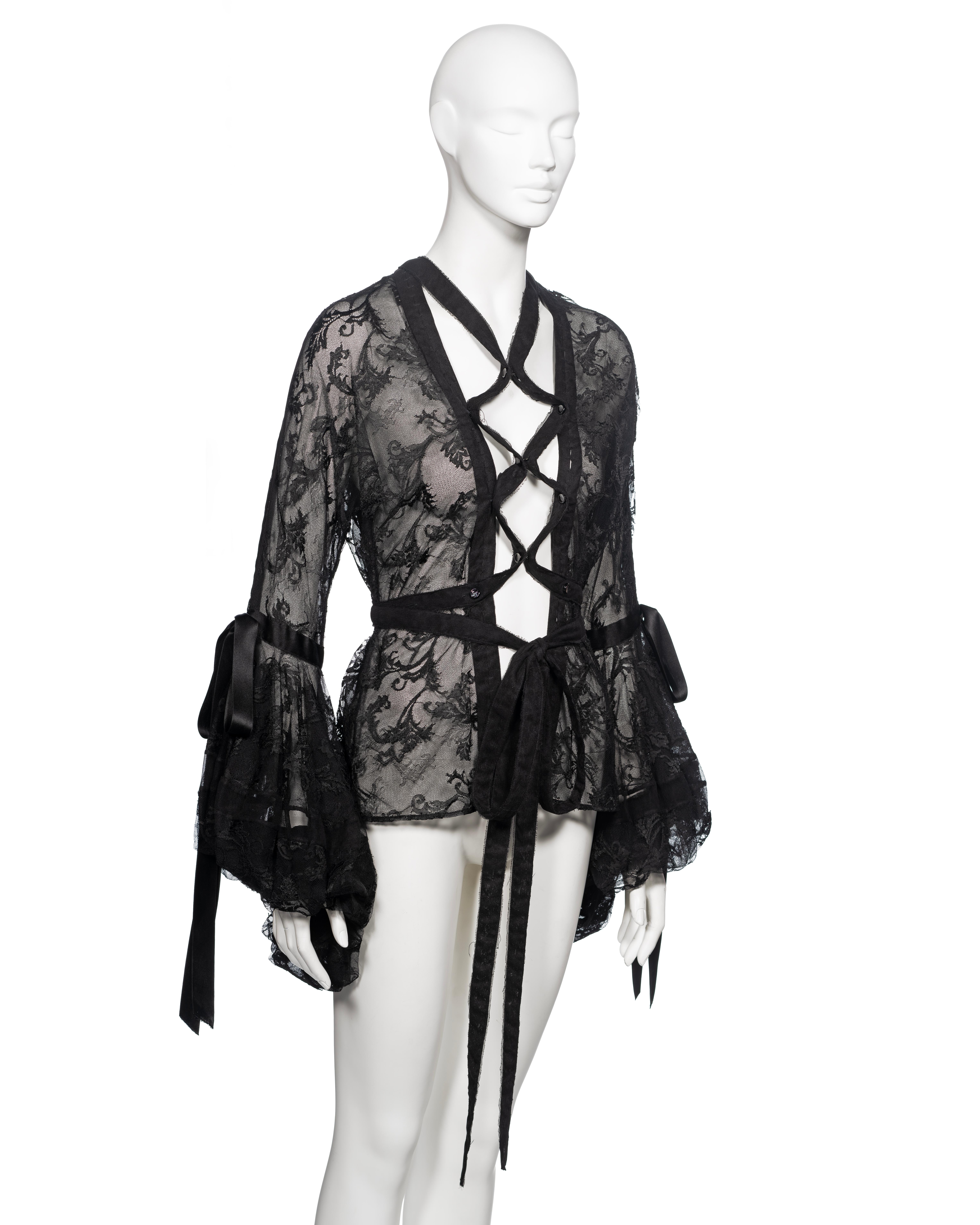 Yves Saint Laurent by Tom Ford Black Lace and Silk Ribbon Blouse, FW 2002 For Sale 1