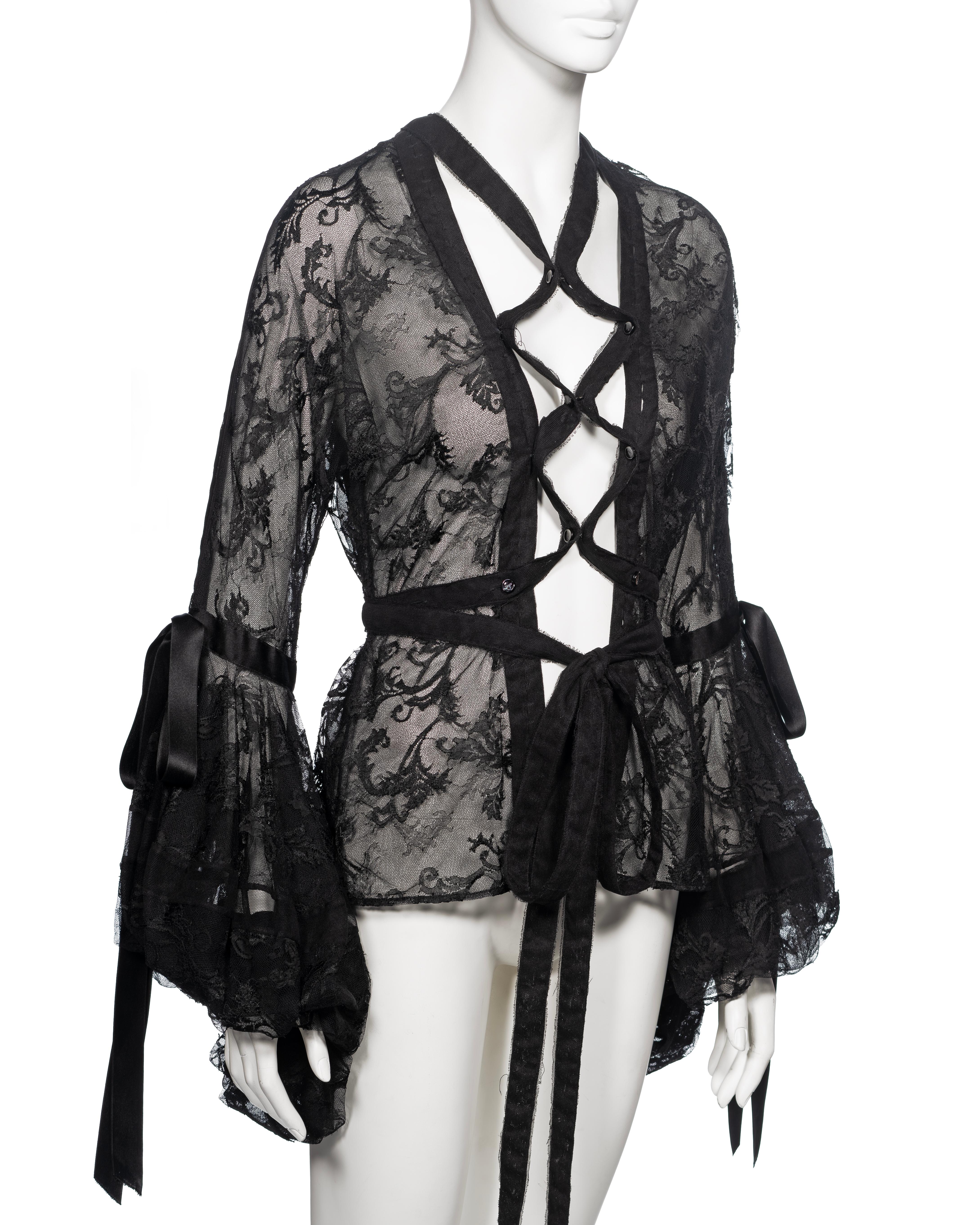 Yves Saint Laurent by Tom Ford Black Lace and Silk Ribbon Blouse, FW 2002 For Sale 2