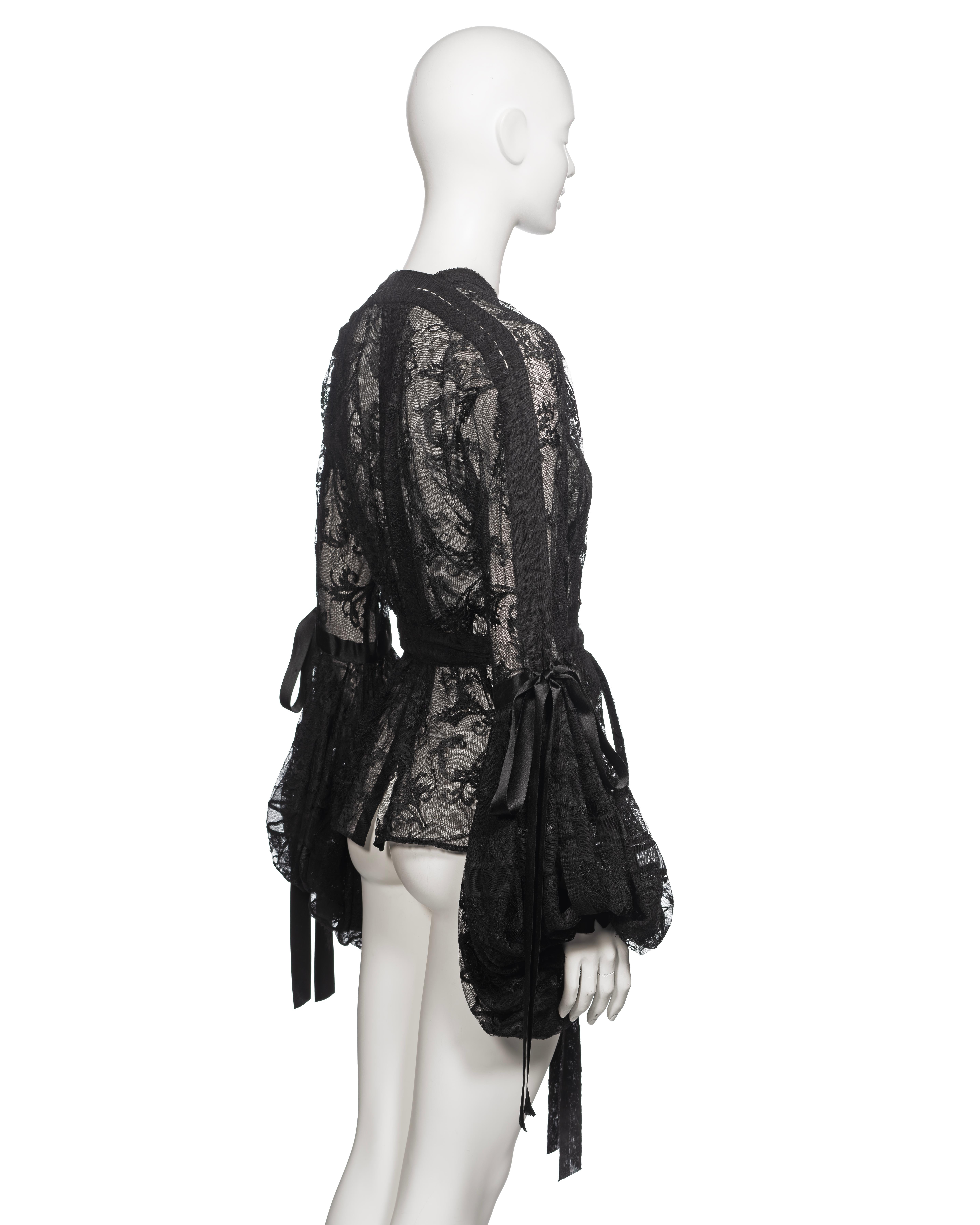 Yves Saint Laurent by Tom Ford Black Lace and Silk Ribbon Blouse, FW 2002 For Sale 4