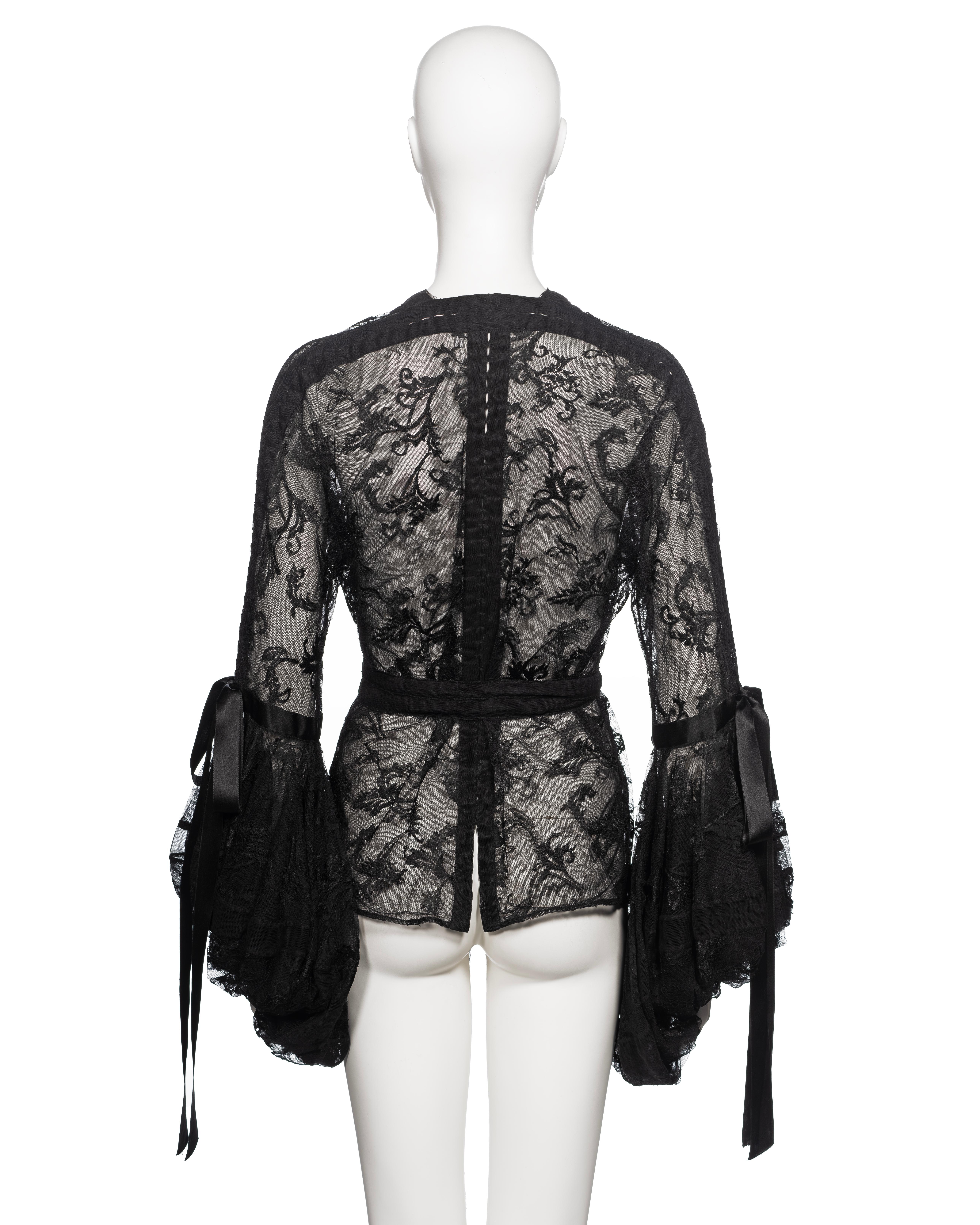 Yves Saint Laurent by Tom Ford Black Lace and Silk Ribbon Blouse, FW 2002 For Sale 5