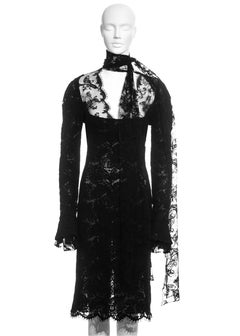 Yves Saint Laurent by Tom Ford black lace long-sleeve evening dress, fw 2002