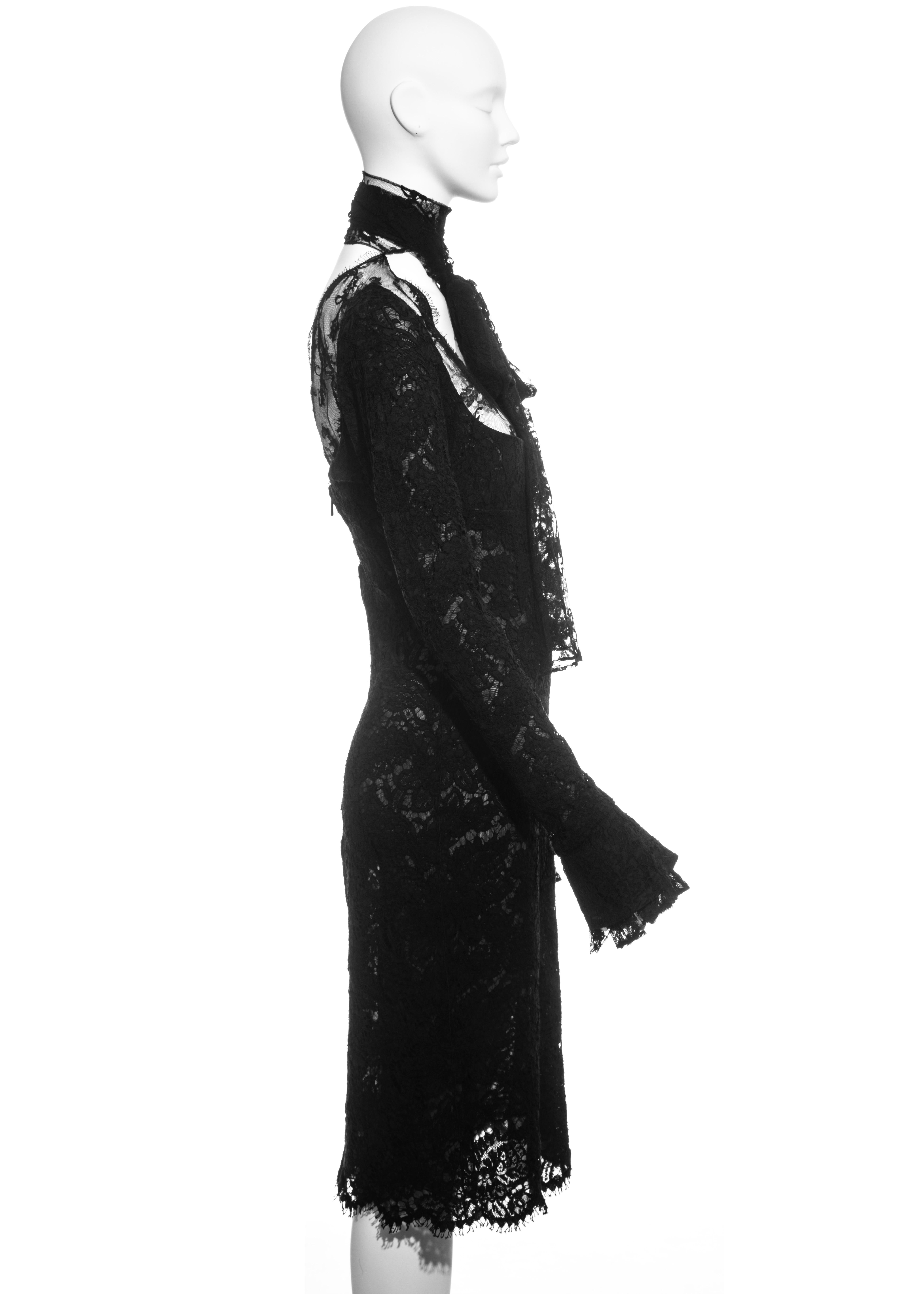 Black Yves Saint Laurent by Tom Ford black lace long-sleeve evening dress, fw 2002