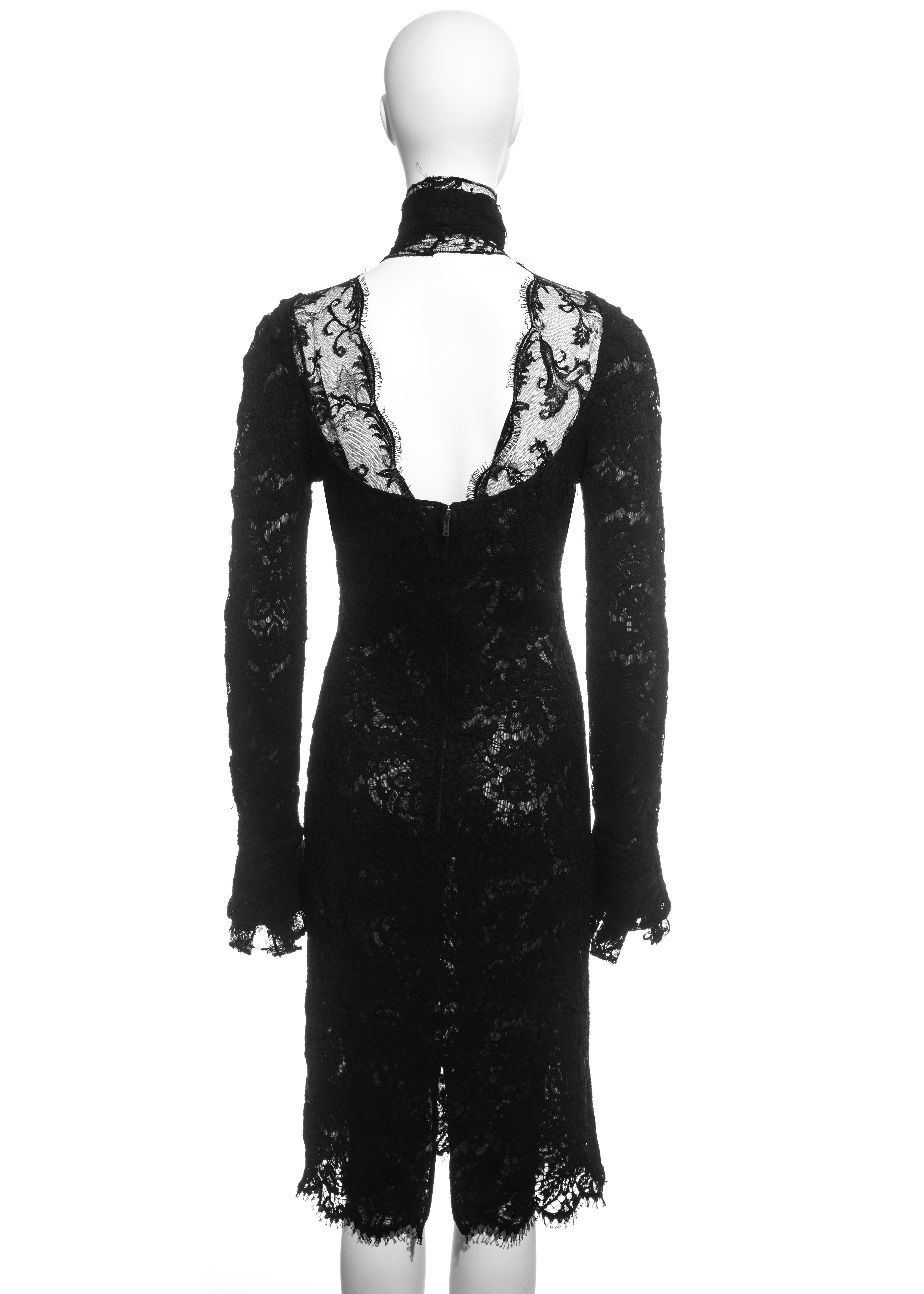 Yves Saint Laurent by Tom Ford black lace long-sleeve evening dress, fw 2002 For Sale 3