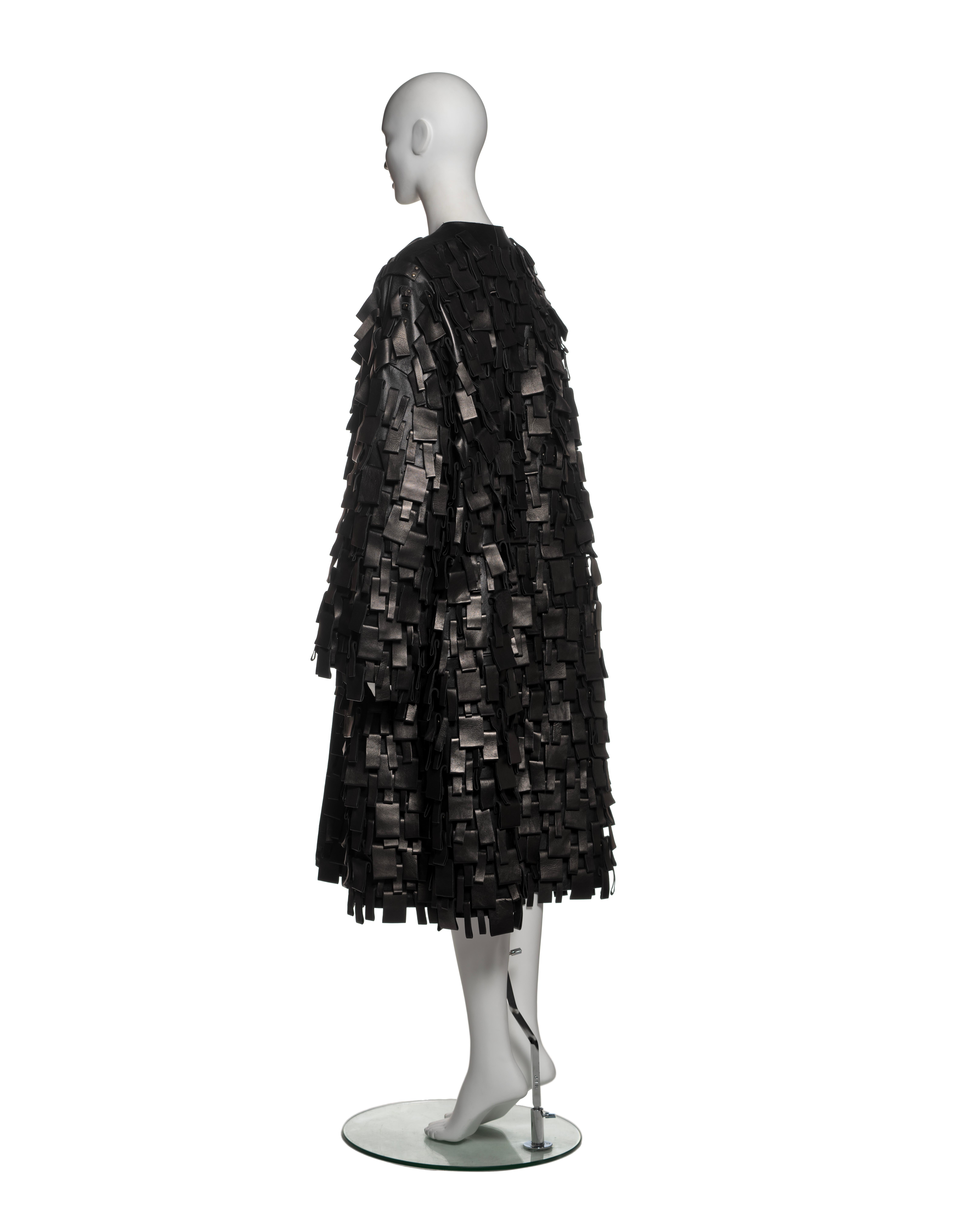 Yves Saint Laurent by Tom Ford Black Leather Appliqué Coat, FW 2002 For Sale 7