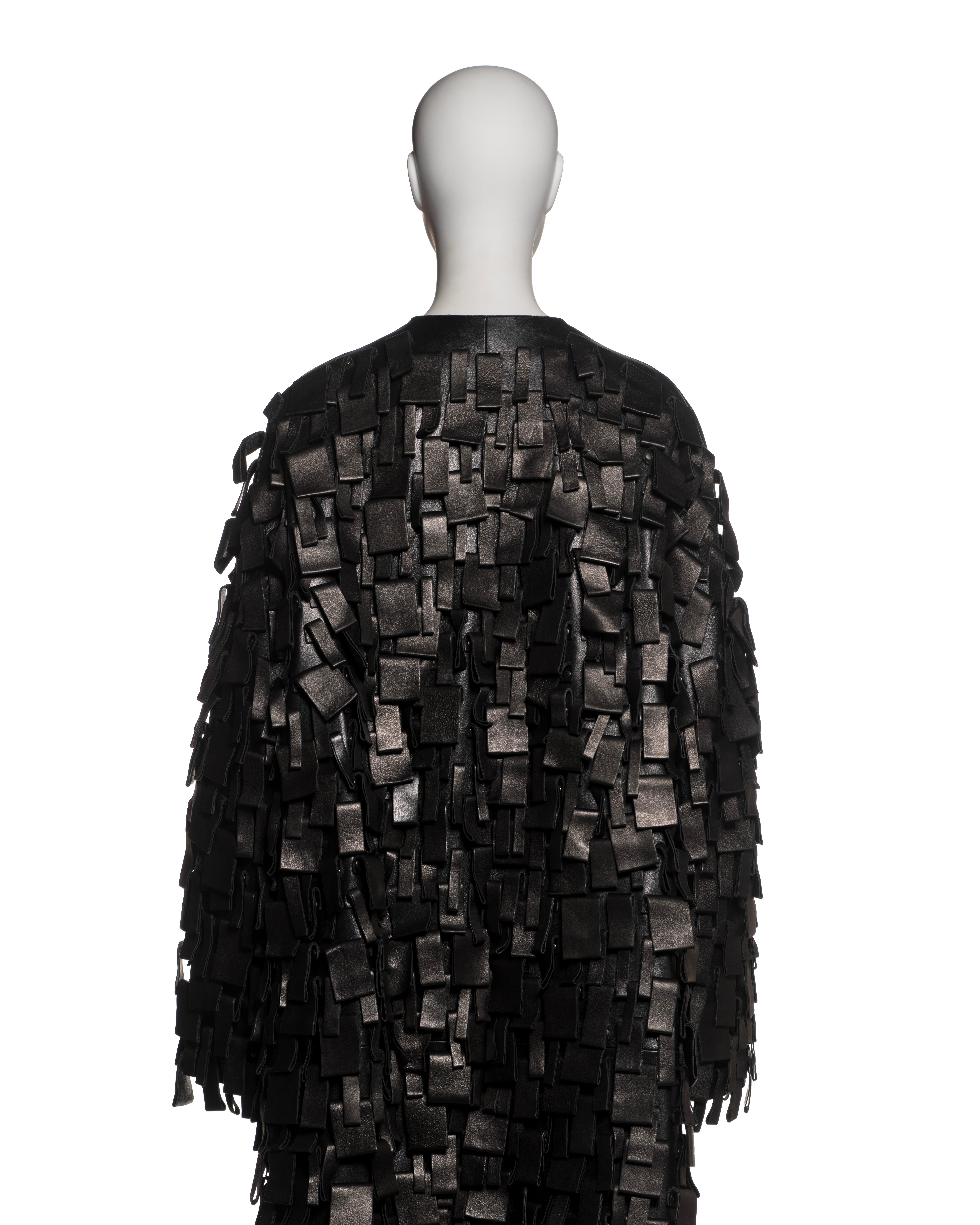 Yves Saint Laurent by Tom Ford Black Leather Appliqué Coat, FW 2002 For Sale 9