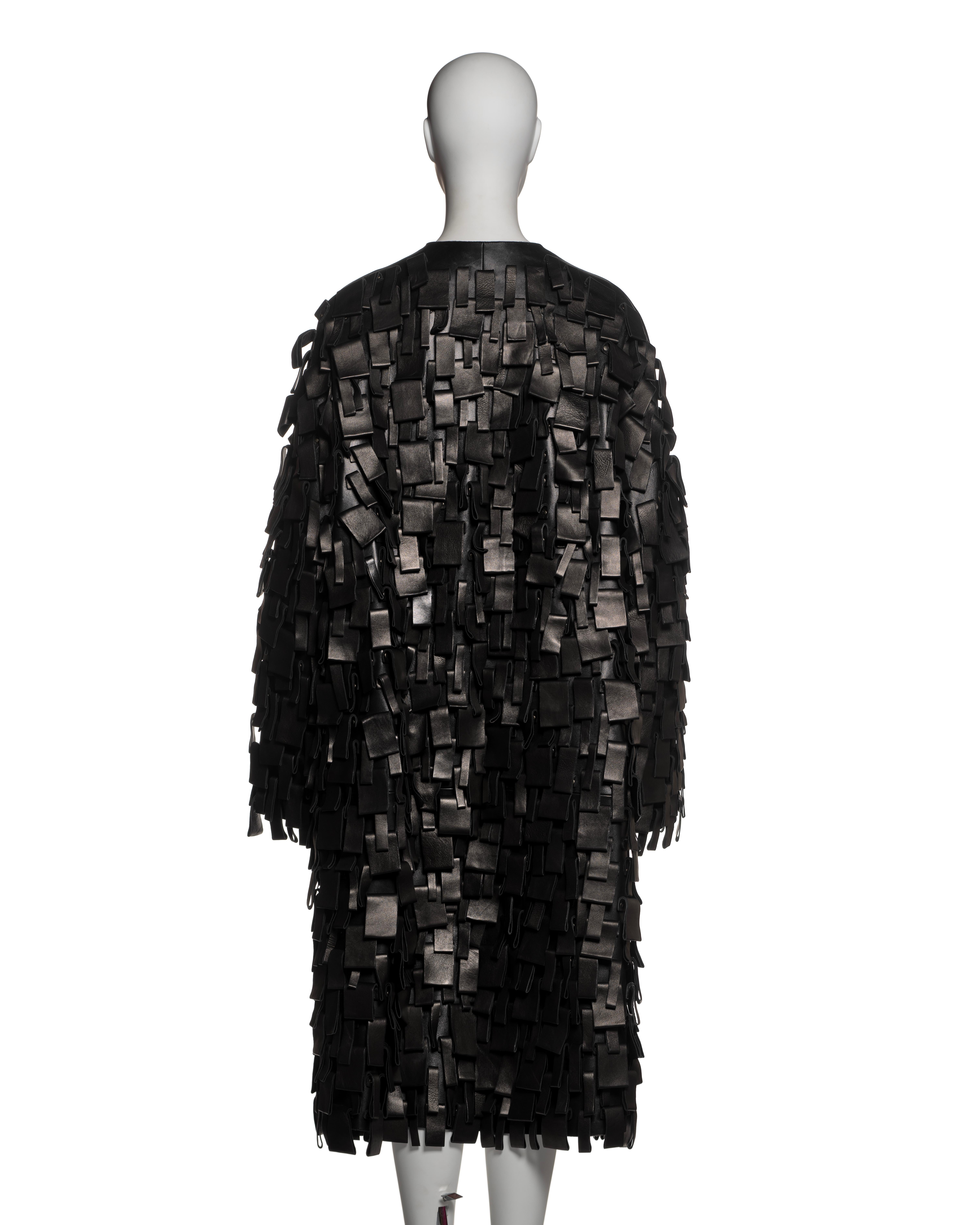 Yves Saint Laurent by Tom Ford Black Leather Appliqué Coat, FW 2002 For Sale 10