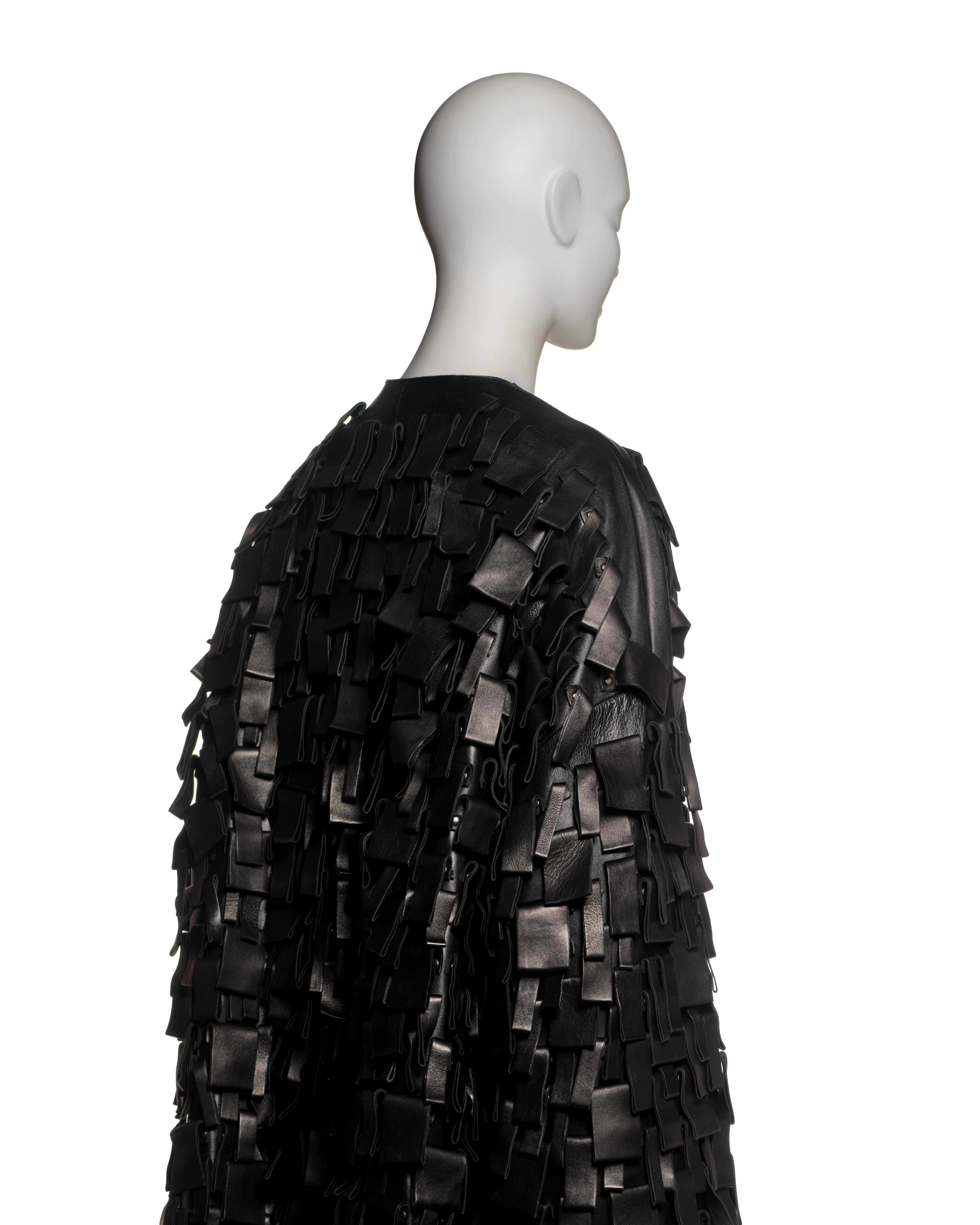 Yves Saint Laurent by Tom Ford Black Leather Appliqué Coat, FW 2002 For Sale 11