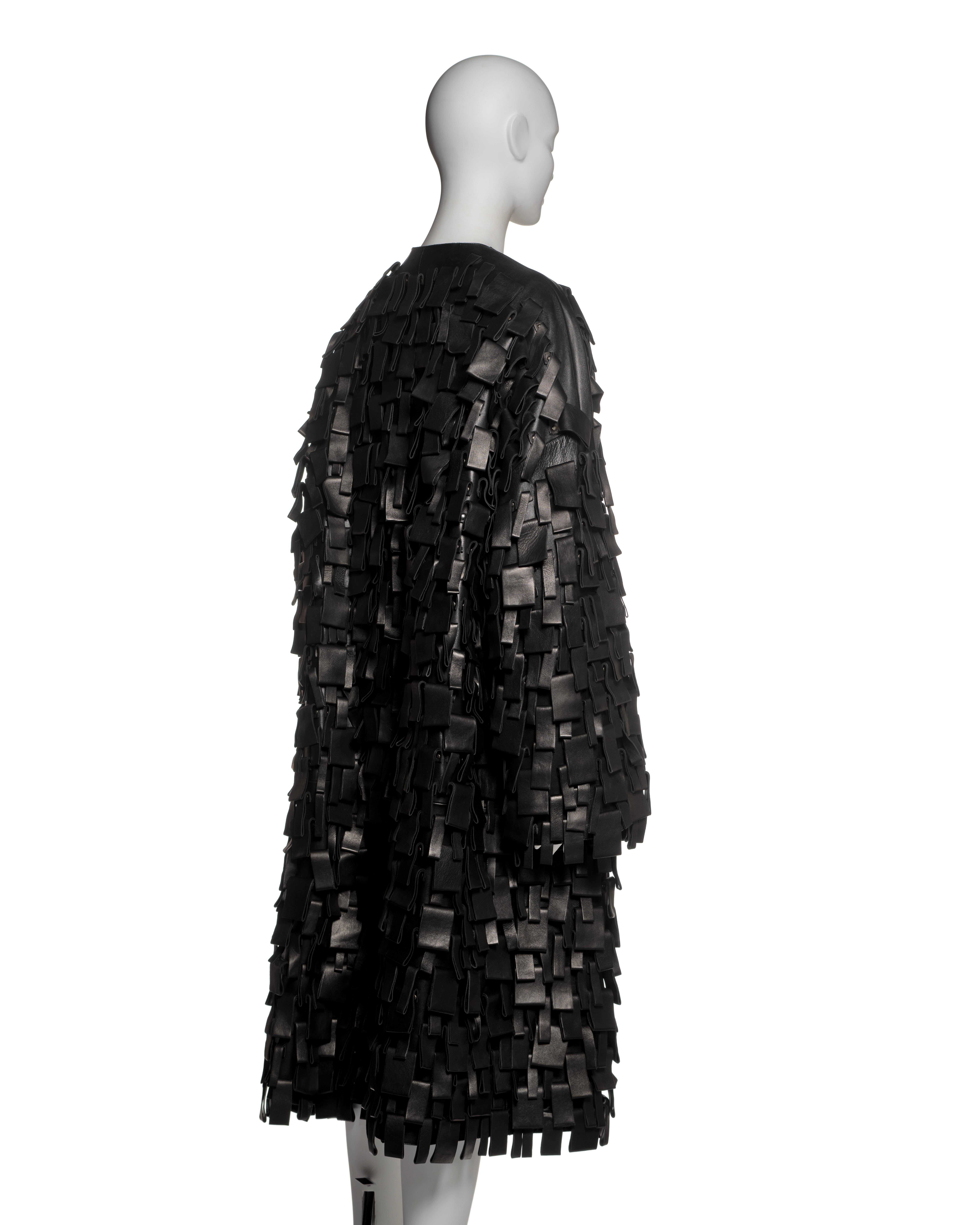 Yves Saint Laurent by Tom Ford Black Leather Appliqué Coat, FW 2002 For Sale 12