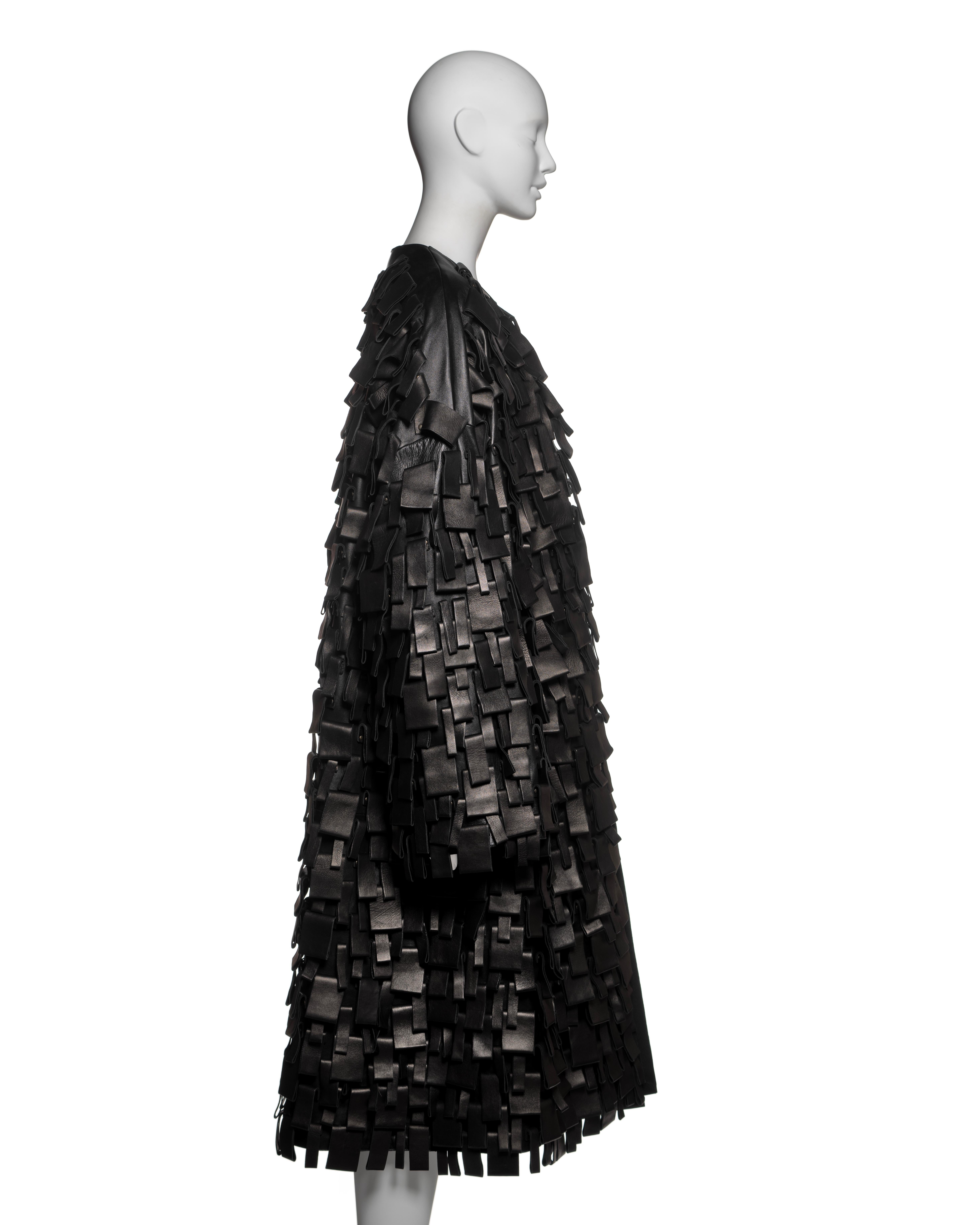 Yves Saint Laurent by Tom Ford Black Leather Appliqué Coat, FW 2002 For Sale 14