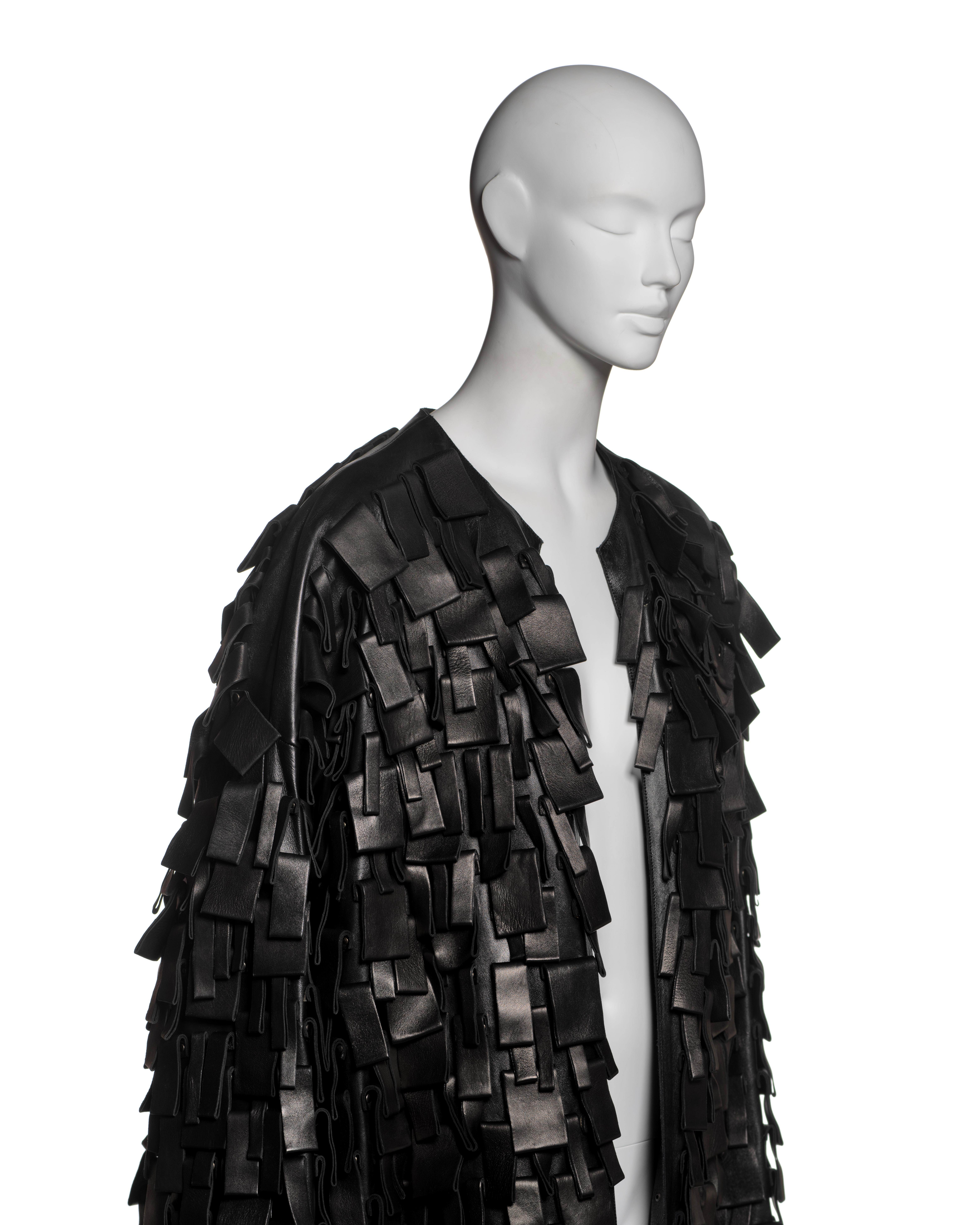 Yves Saint Laurent by Tom Ford Black Leather Appliqué Coat, FW 2002 For Sale 15