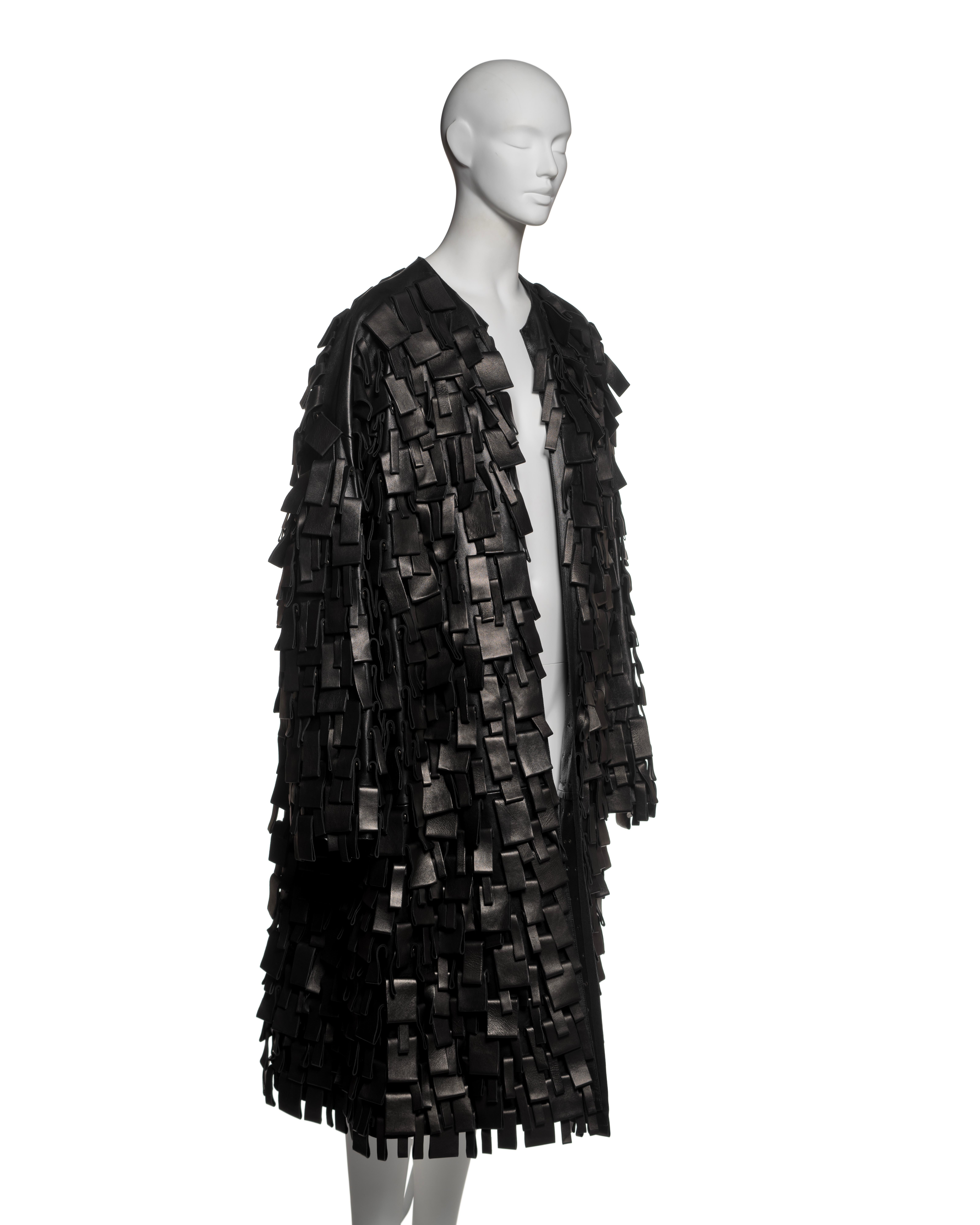 Yves Saint Laurent by Tom Ford Black Leather Appliqué Coat, FW 2002 For Sale 16