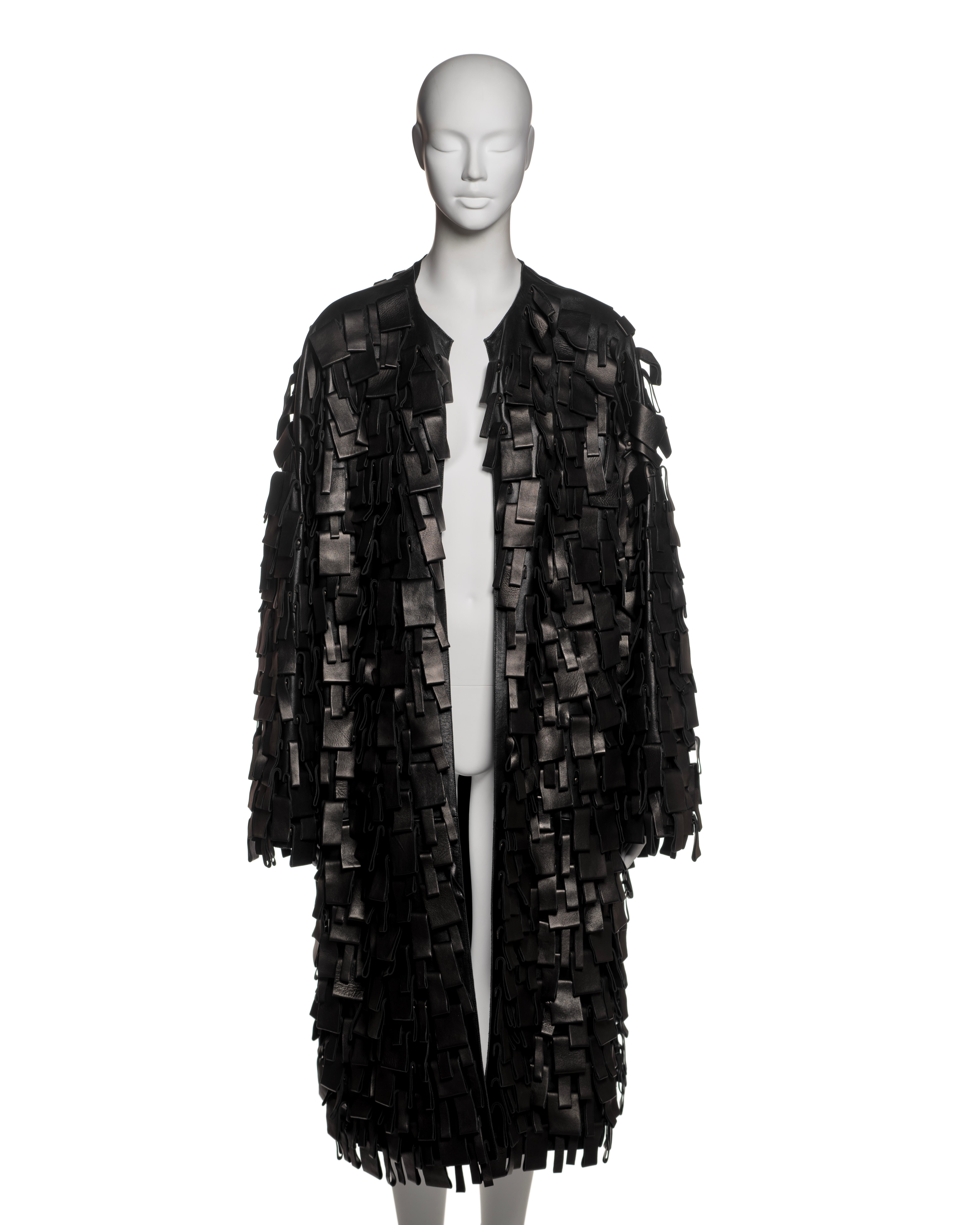 Yves Saint Laurent by Tom Ford Black Leather Appliqué Coat, FW 2002 In Excellent Condition For Sale In London, GB