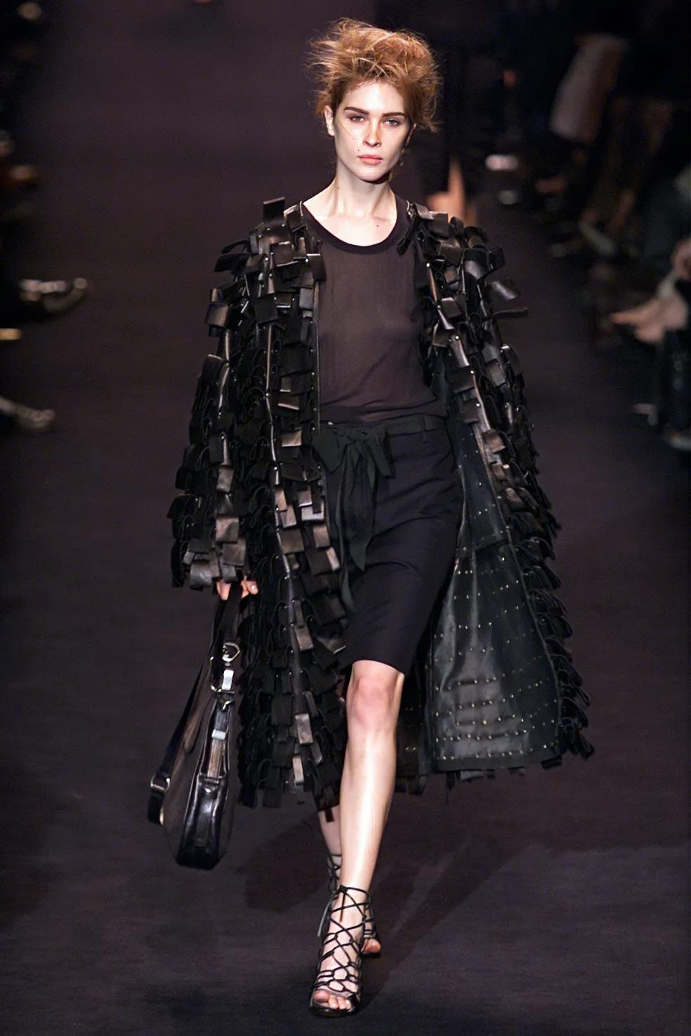 Women's Yves Saint Laurent by Tom Ford Black Leather Appliqué Coat, FW 2002 For Sale