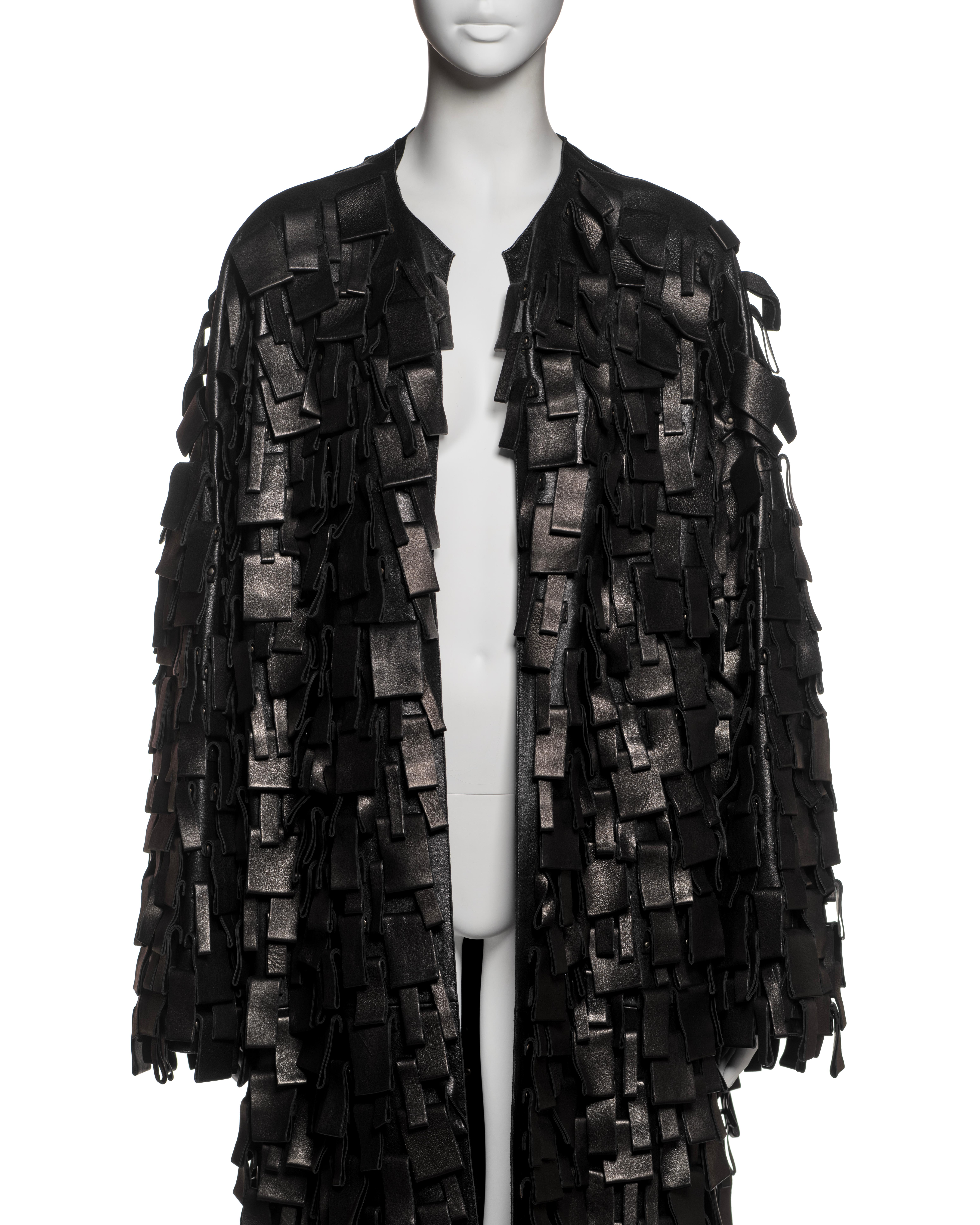 Yves Saint Laurent by Tom Ford Black Leather Appliqué Coat, FW 2002 For Sale 1