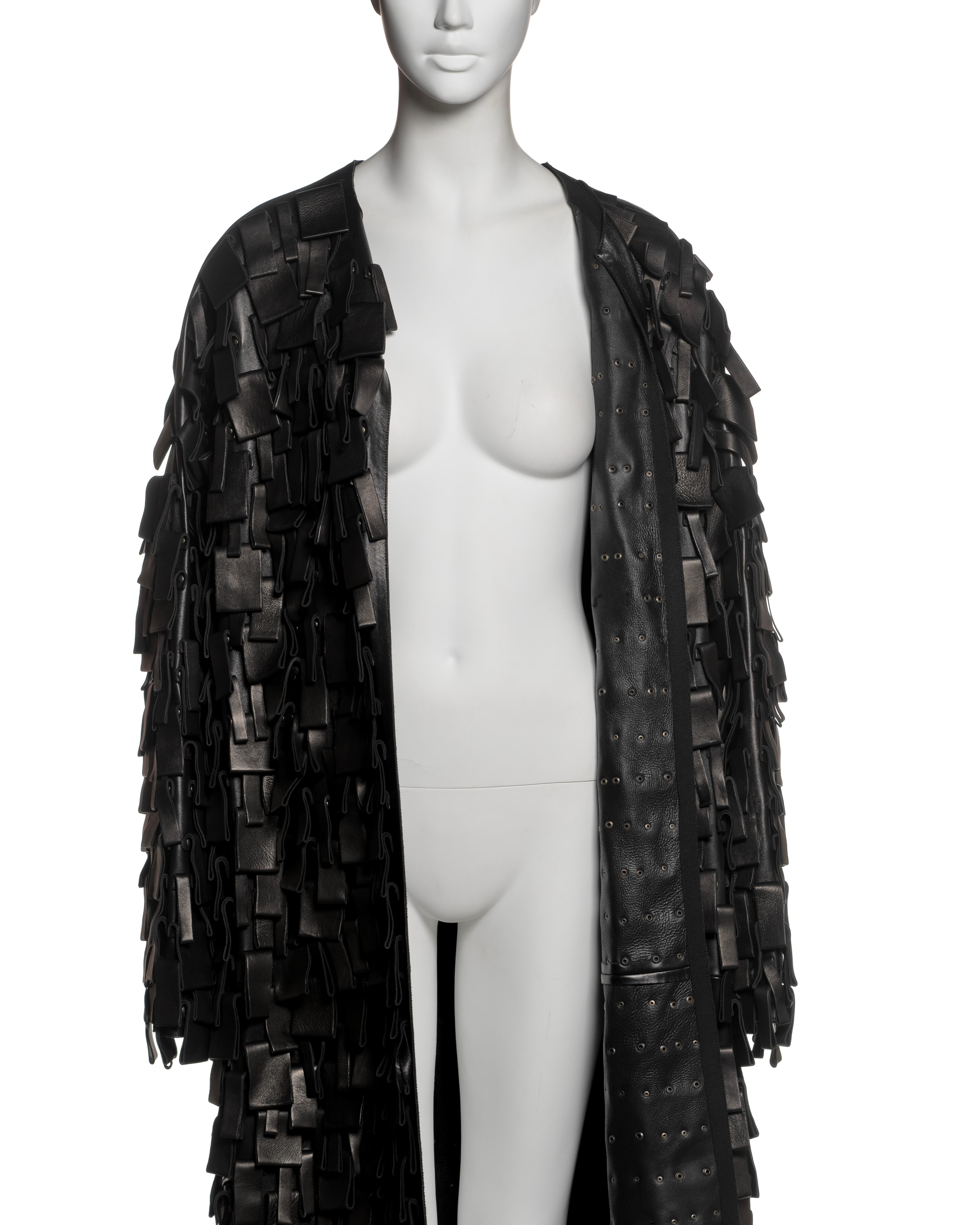 Yves Saint Laurent by Tom Ford Black Leather Appliqué Coat, FW 2002 For Sale 2