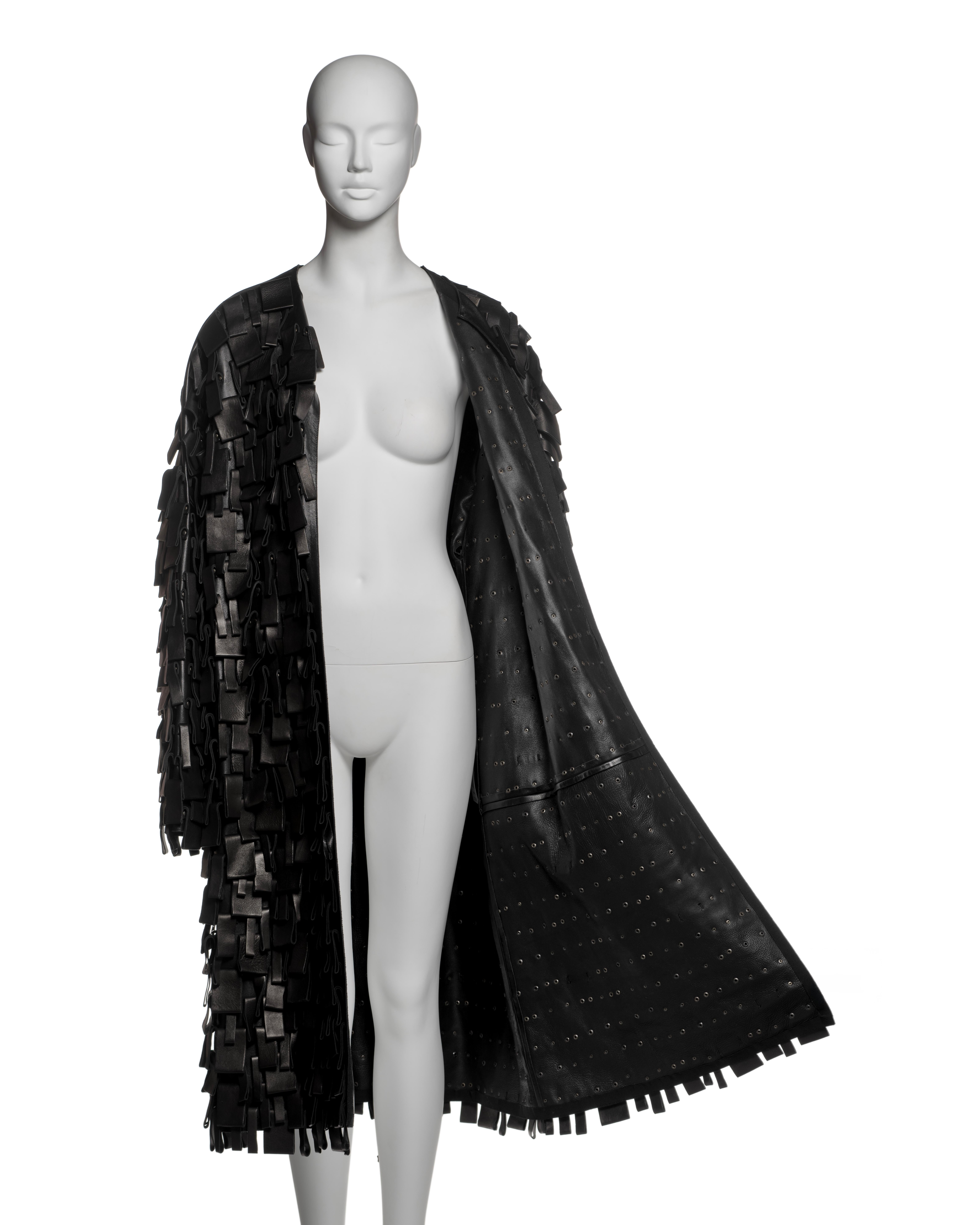 Yves Saint Laurent by Tom Ford Black Leather Appliqué Coat, FW 2002 For Sale 3