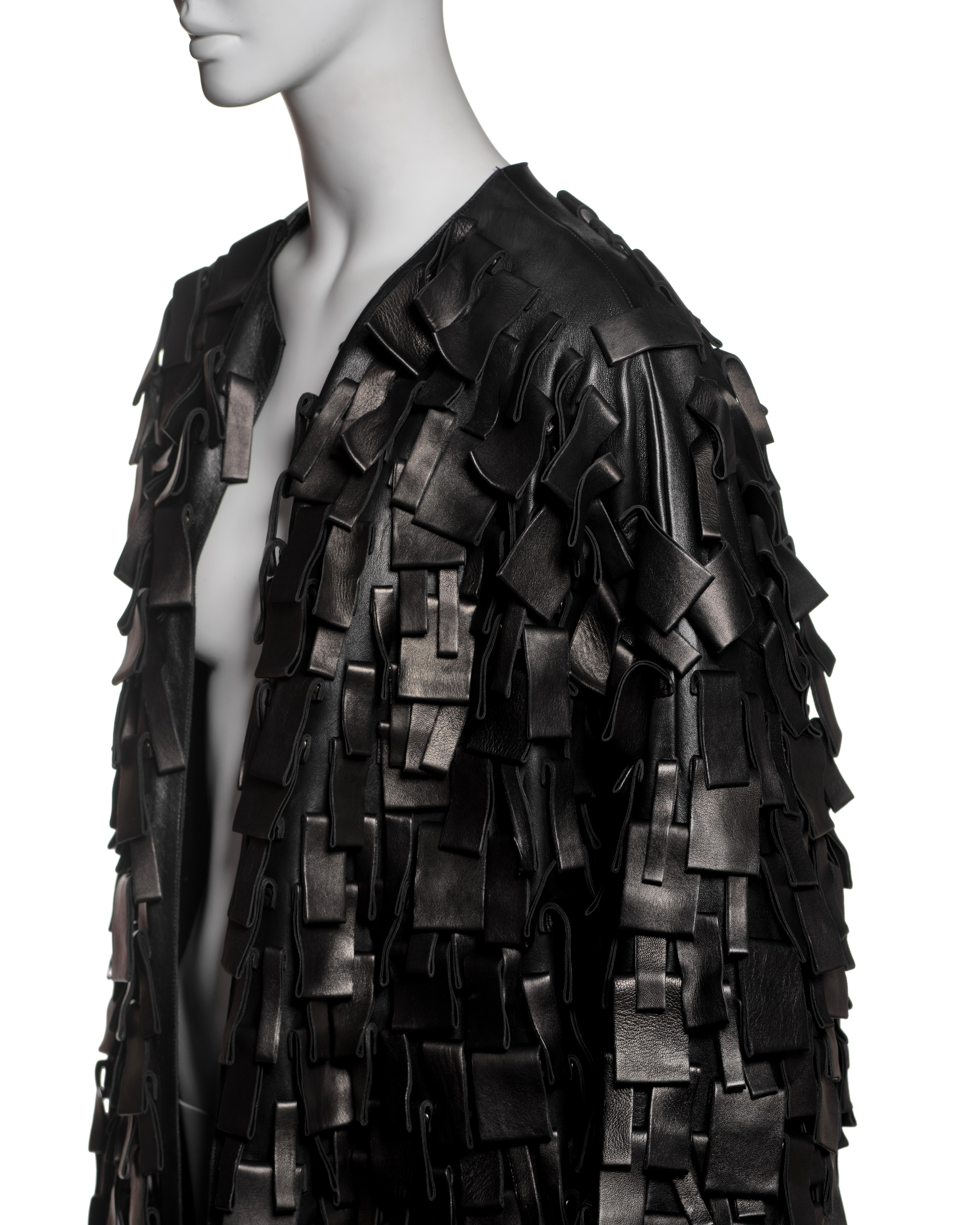 Yves Saint Laurent by Tom Ford Black Leather Appliqué Coat, FW 2002 For Sale 4