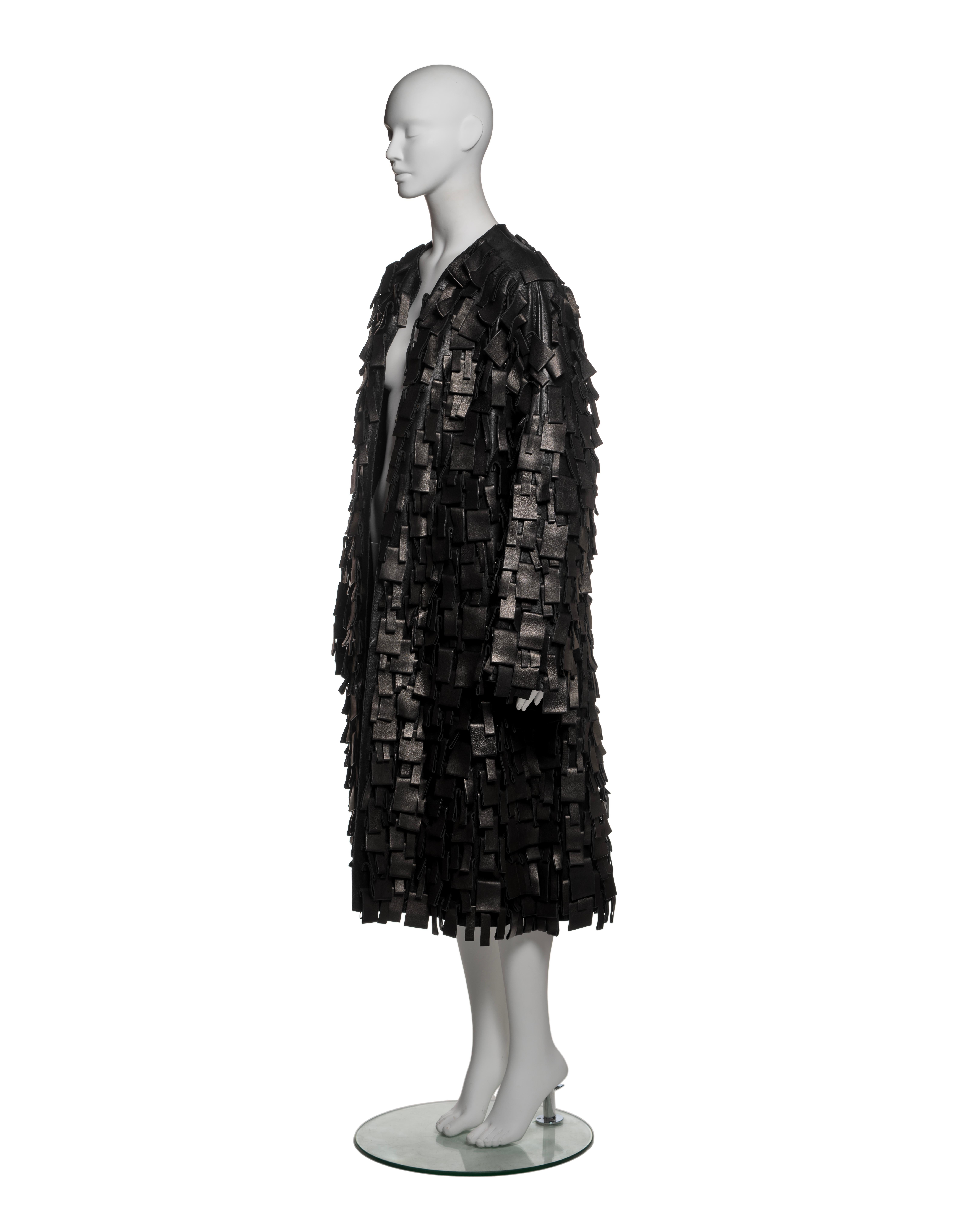 Yves Saint Laurent by Tom Ford Black Leather Appliqué Coat, FW 2002 For Sale 5
