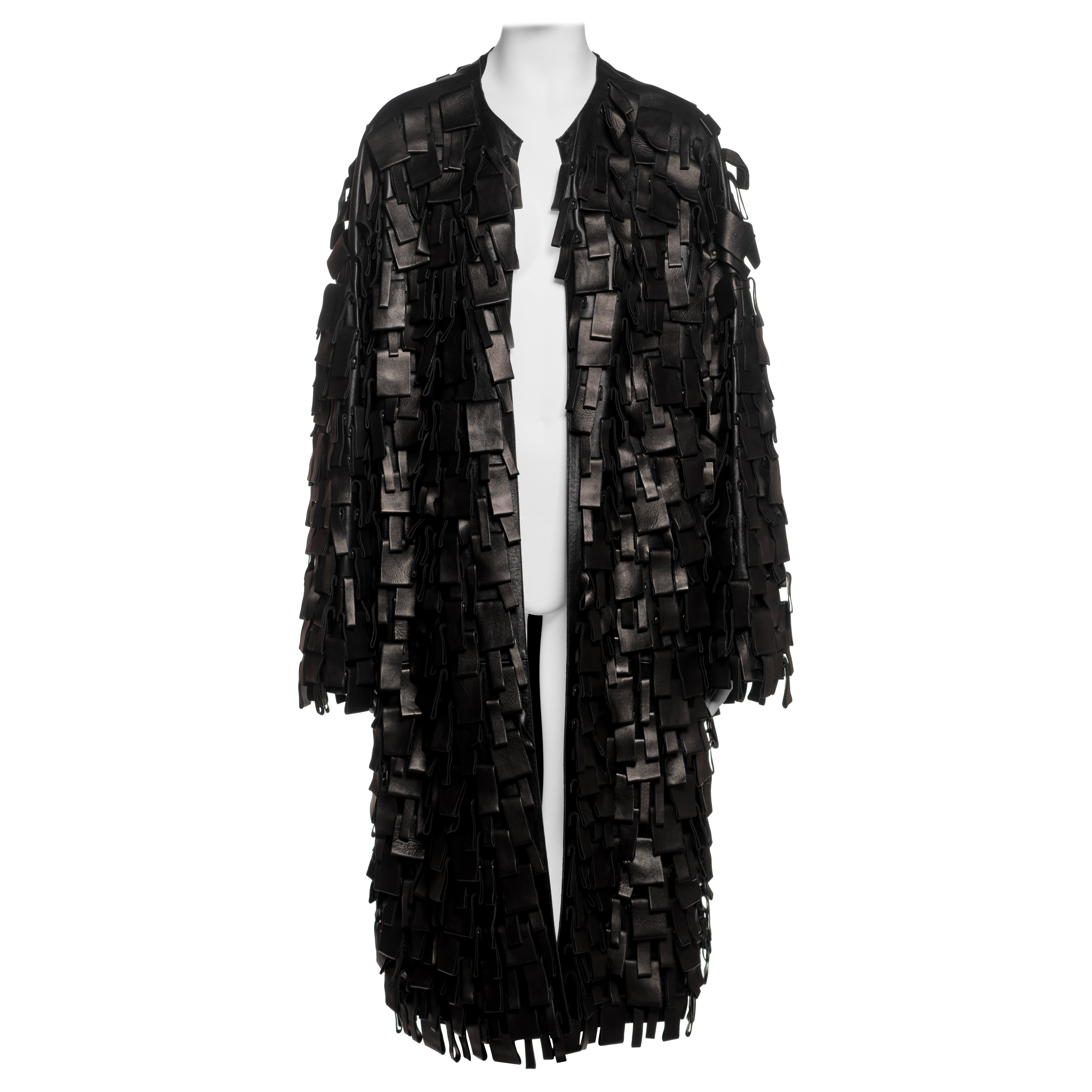 Yves Saint Laurent by Tom Ford Black Leather Appliqué Coat, FW 2002 For Sale