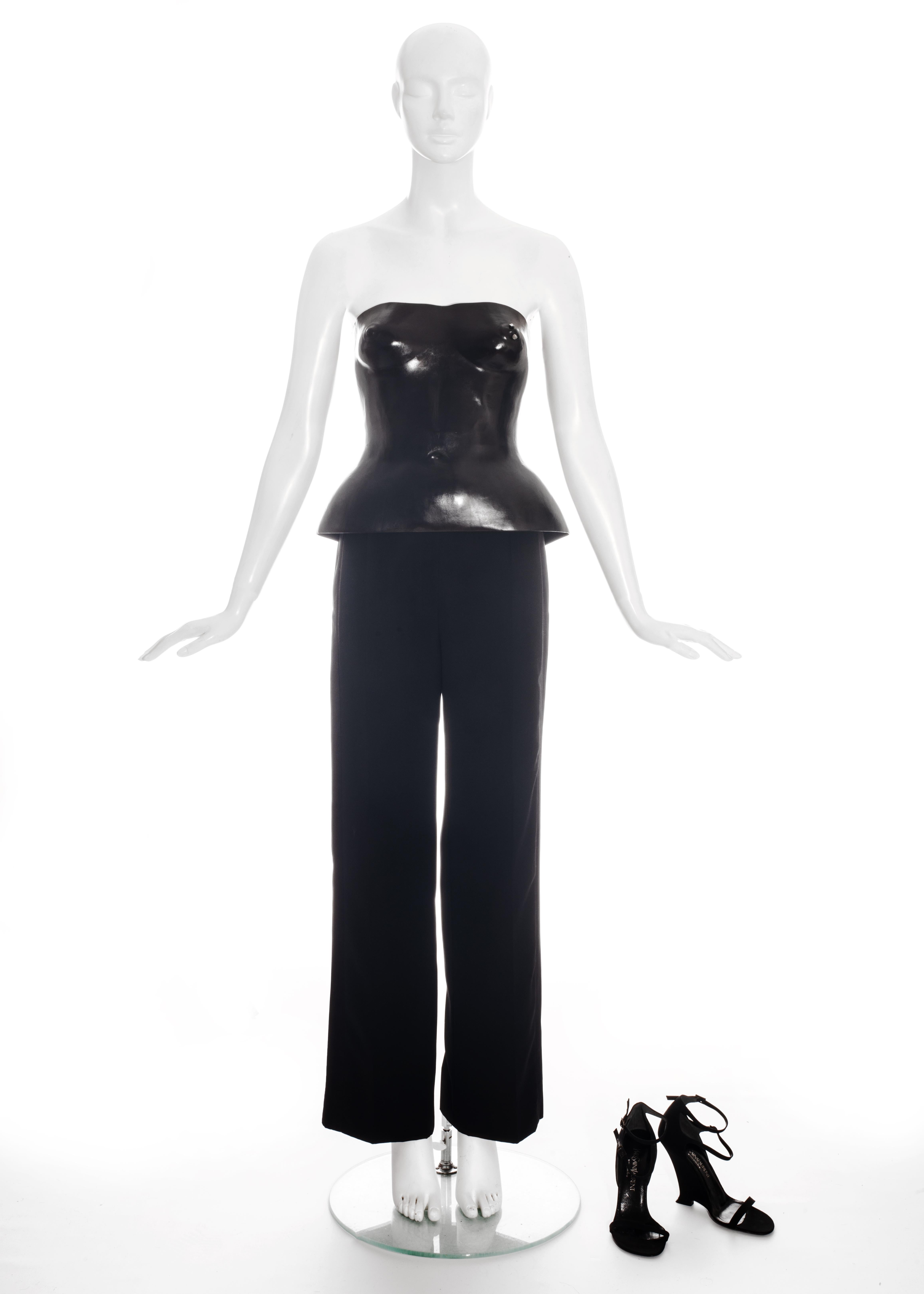 Yves Saint Laurent by Tom Ford black leather corset runway ensemble, ss 2001 2