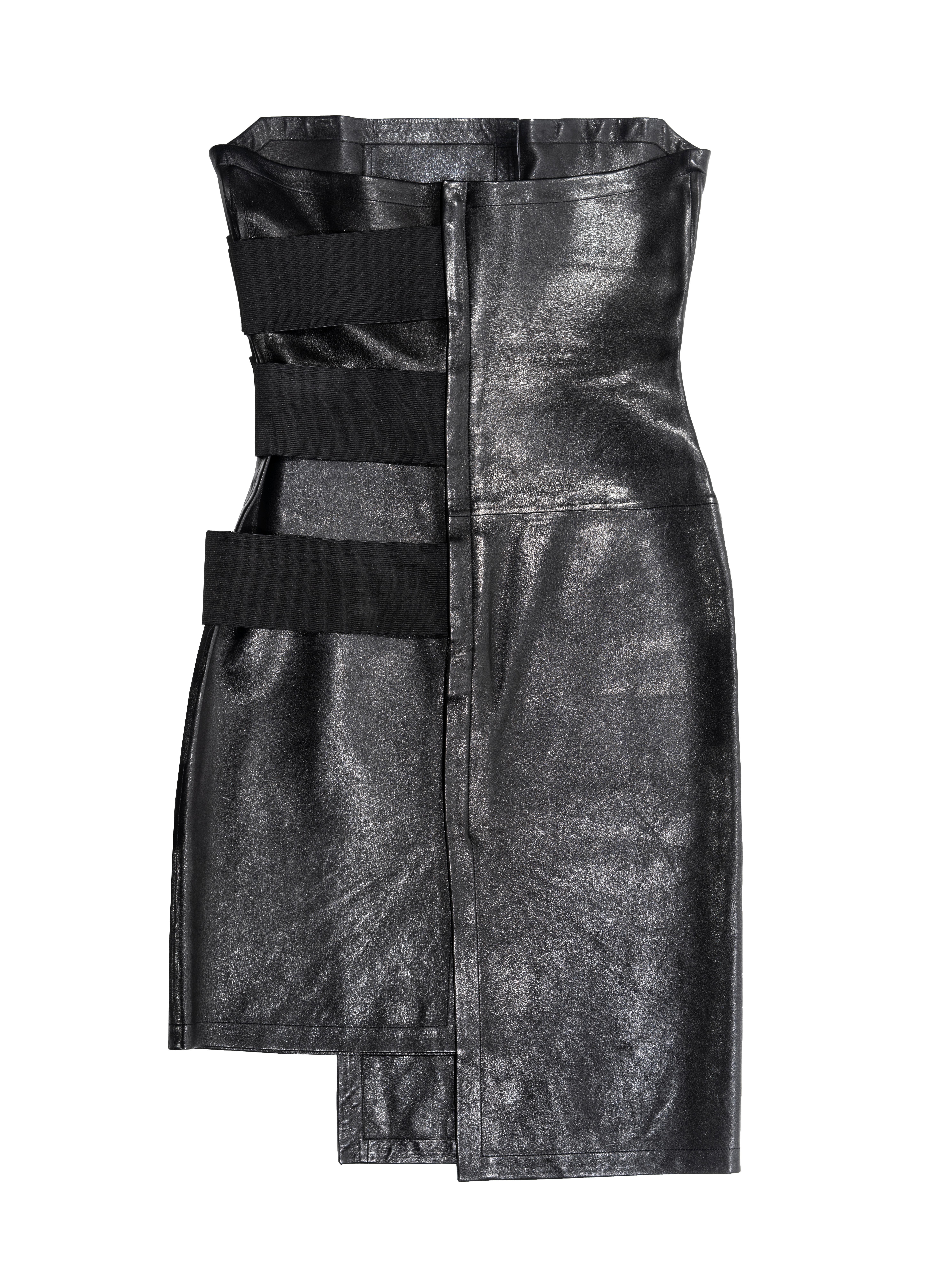 Yves Saint Laurent by Tom Ford black leather strapless wrap dress, ss 2001 4