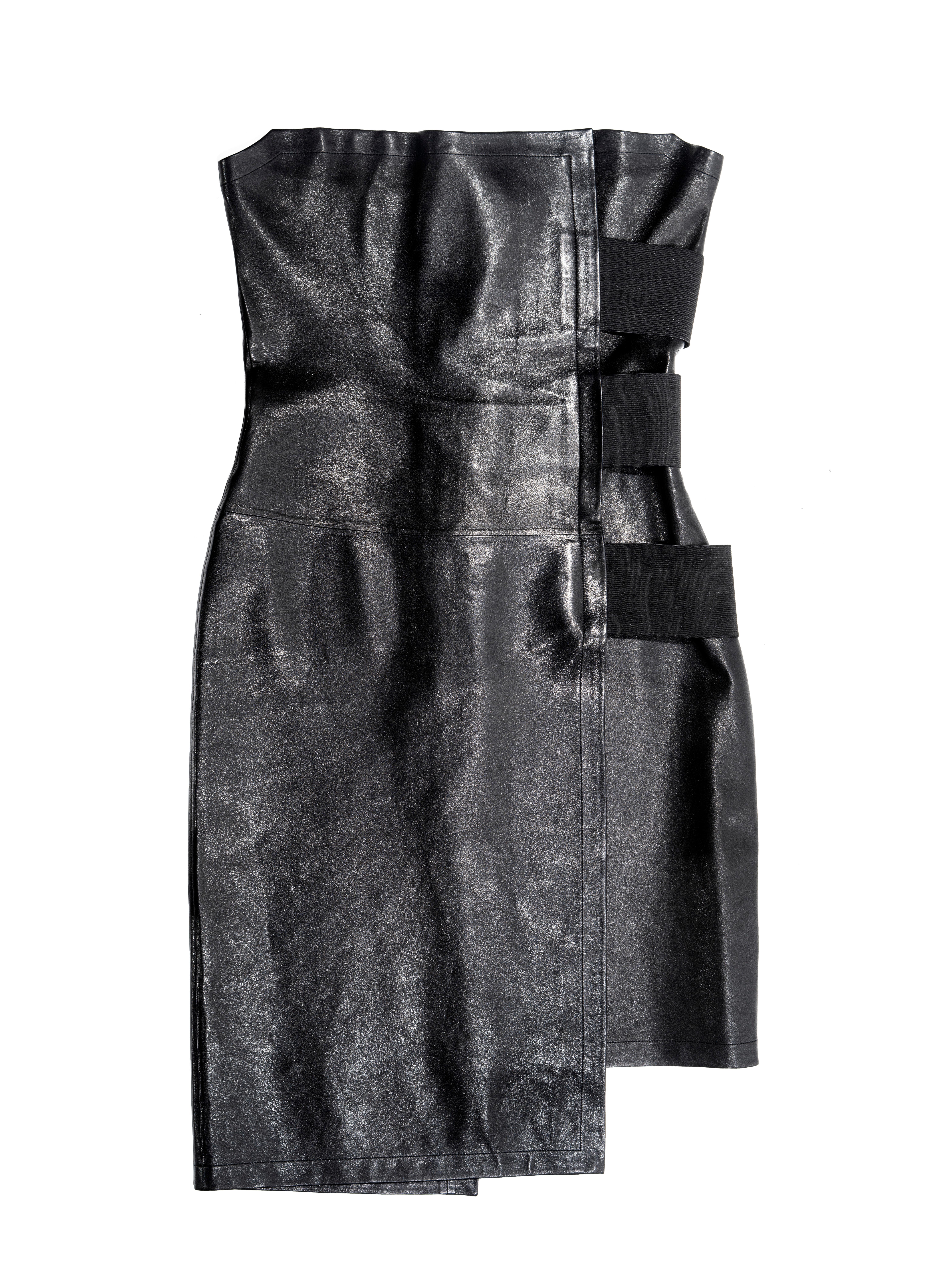 black leather strapless dress