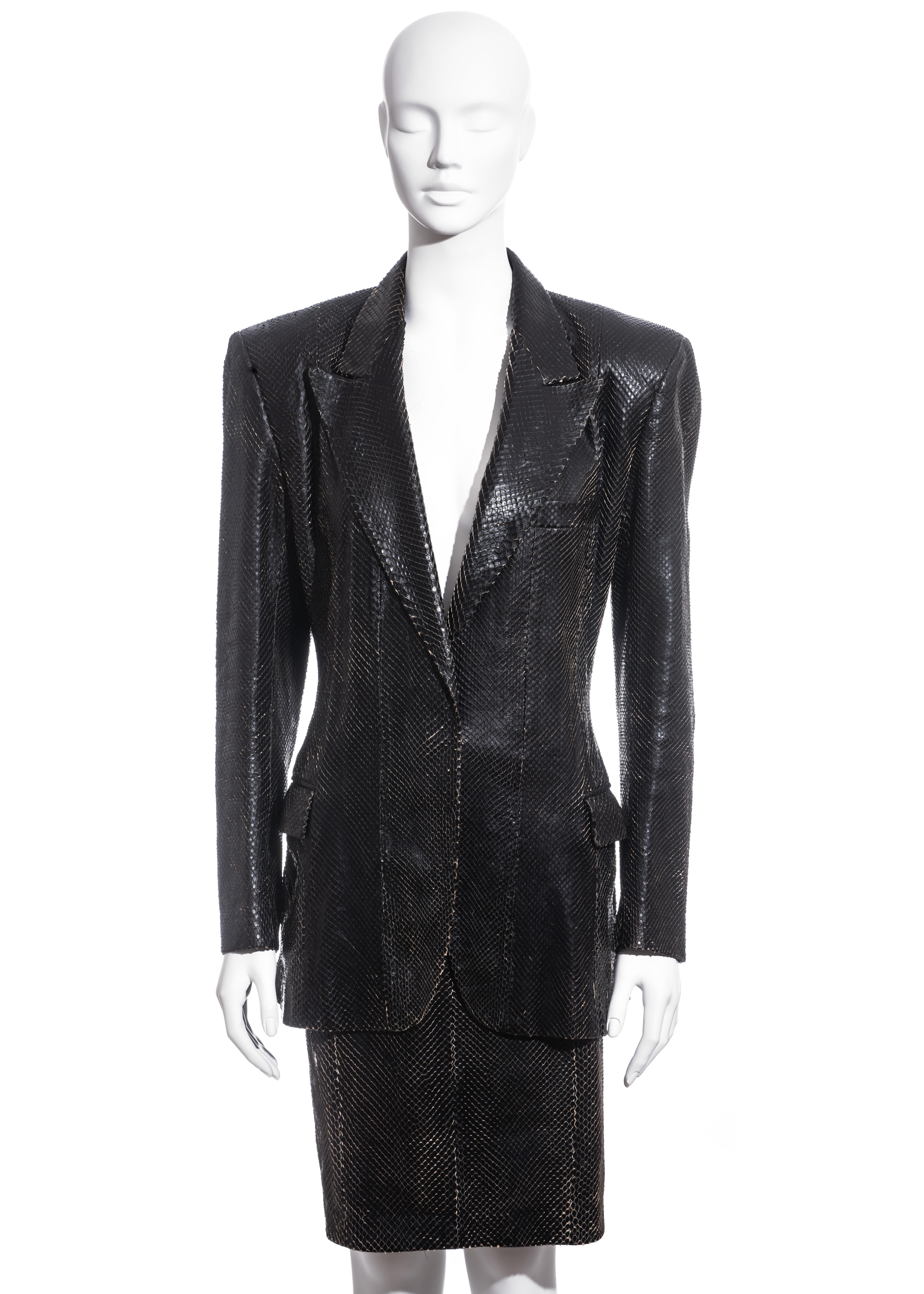 Women's Yves Saint Laurent by Tom Ford black python blazer and skirt suit, ss 2001
