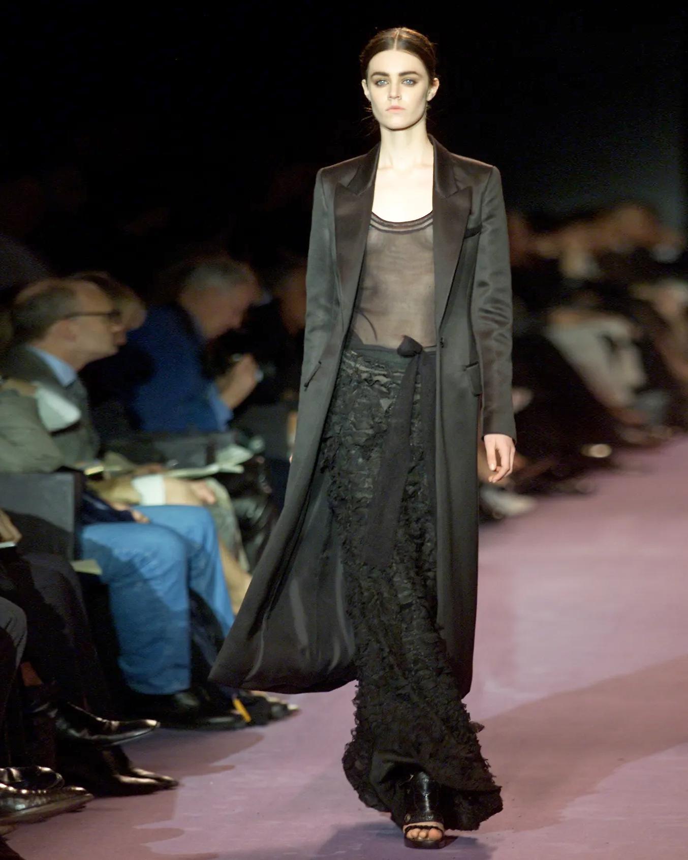 Yves Saint Laurent by Tom Ford black shredded silk ribbon top and skirt, fw 2001 For Sale 6