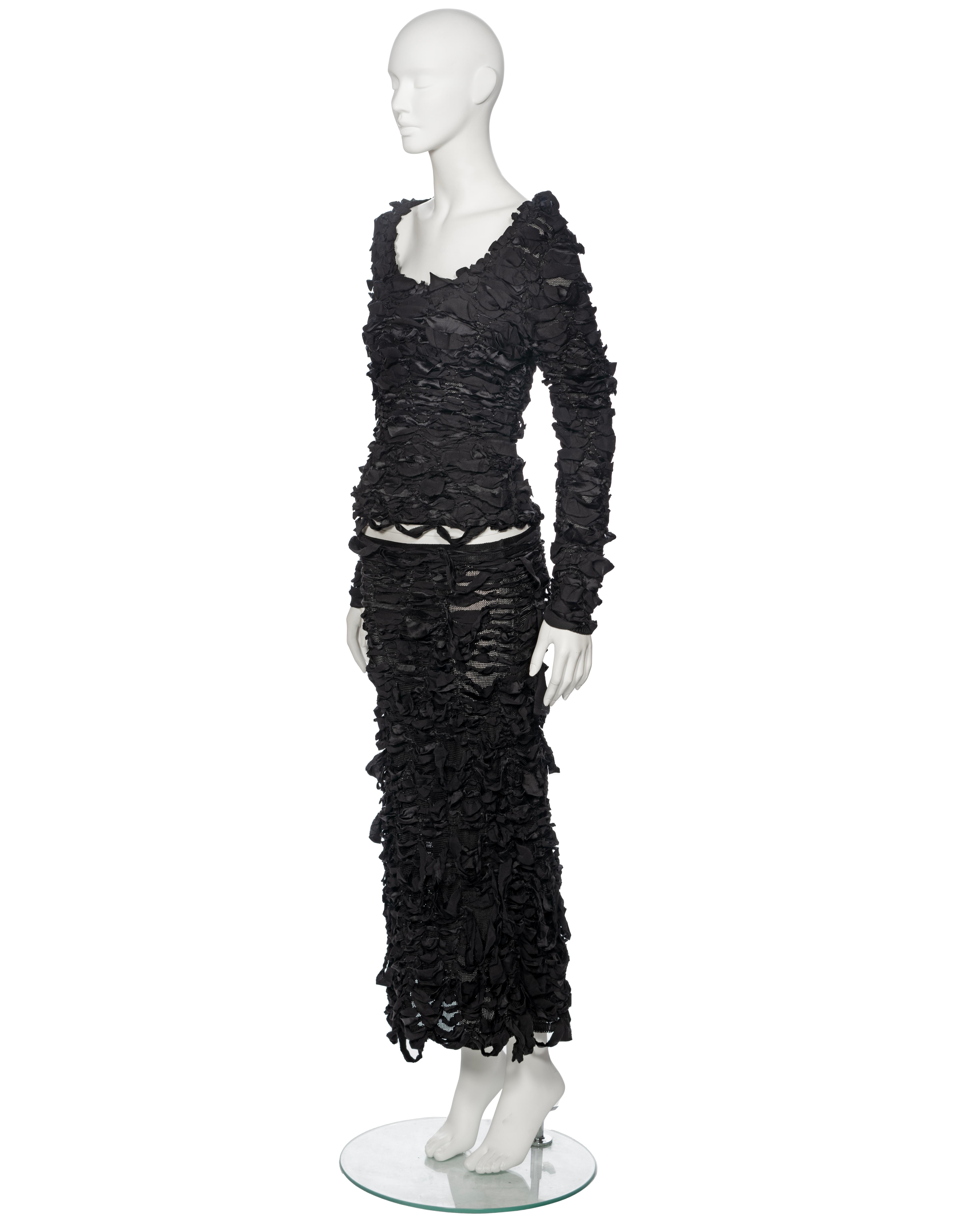 Yves Saint Laurent by Tom Ford black shredded silk ribbon top and skirt, fw 2001 For Sale 7