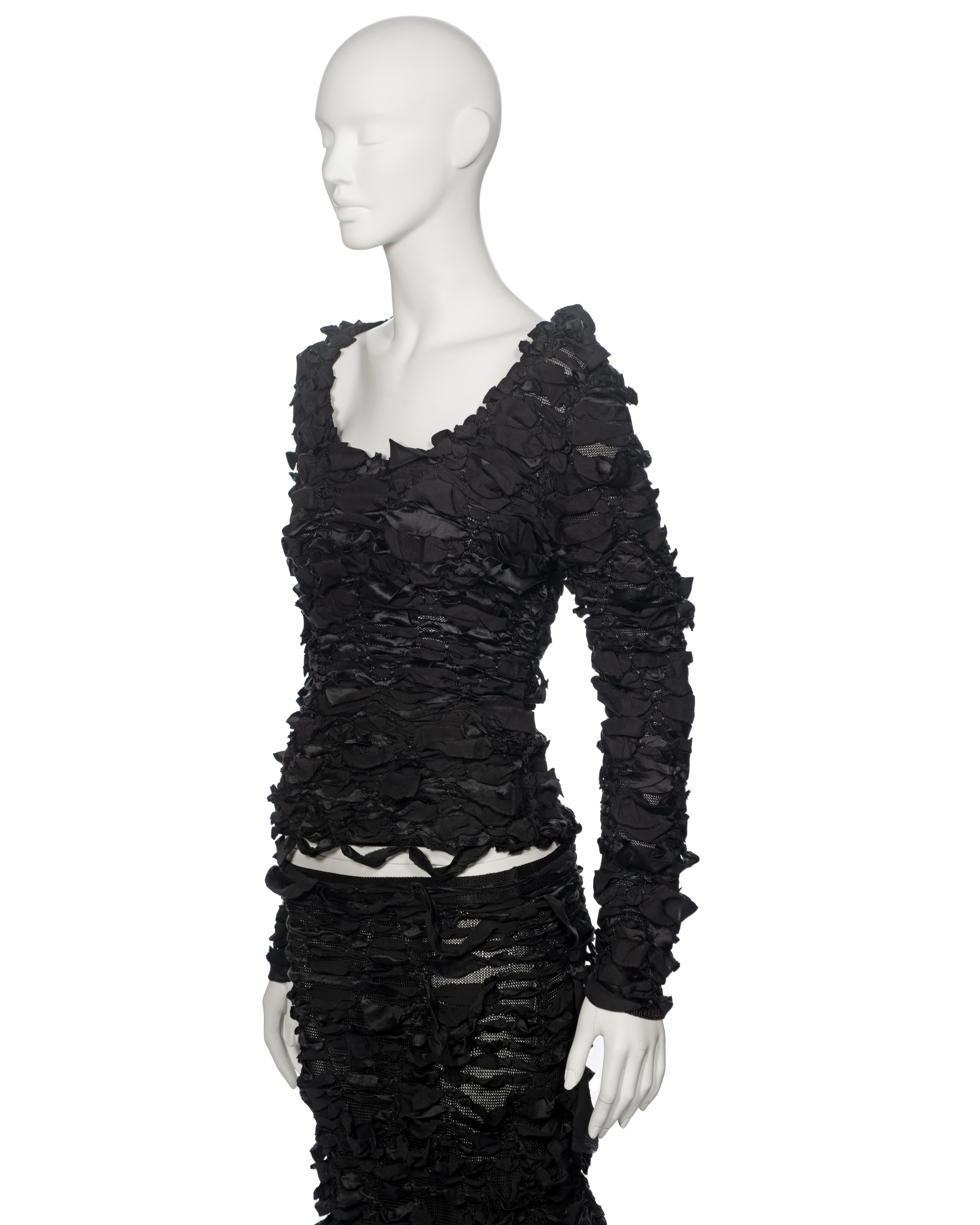 Yves Saint Laurent by Tom Ford black shredded silk ribbon top and skirt, fw 2001 For Sale 8