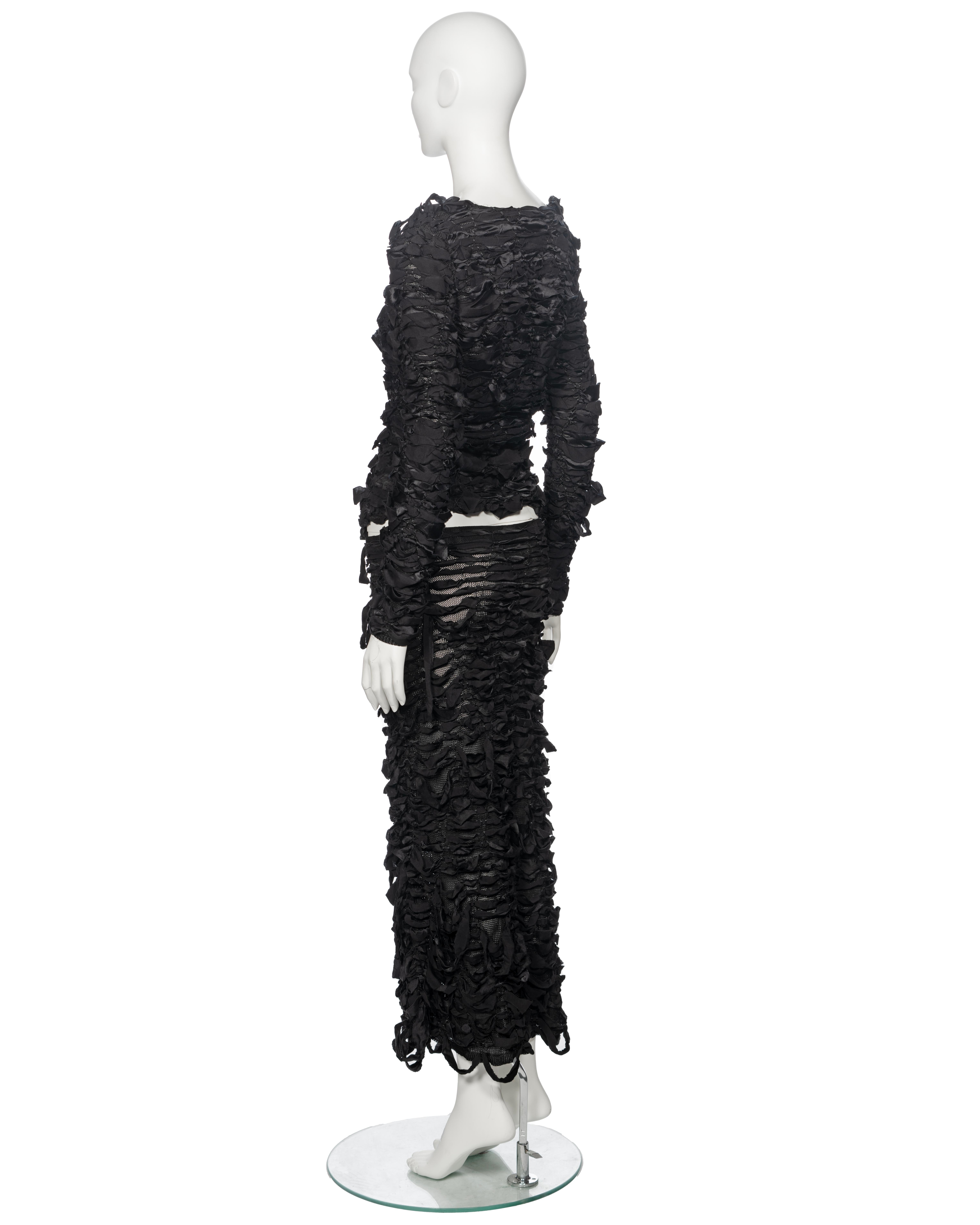 Yves Saint Laurent by Tom Ford black shredded silk ribbon top and skirt, fw 2001 For Sale 9