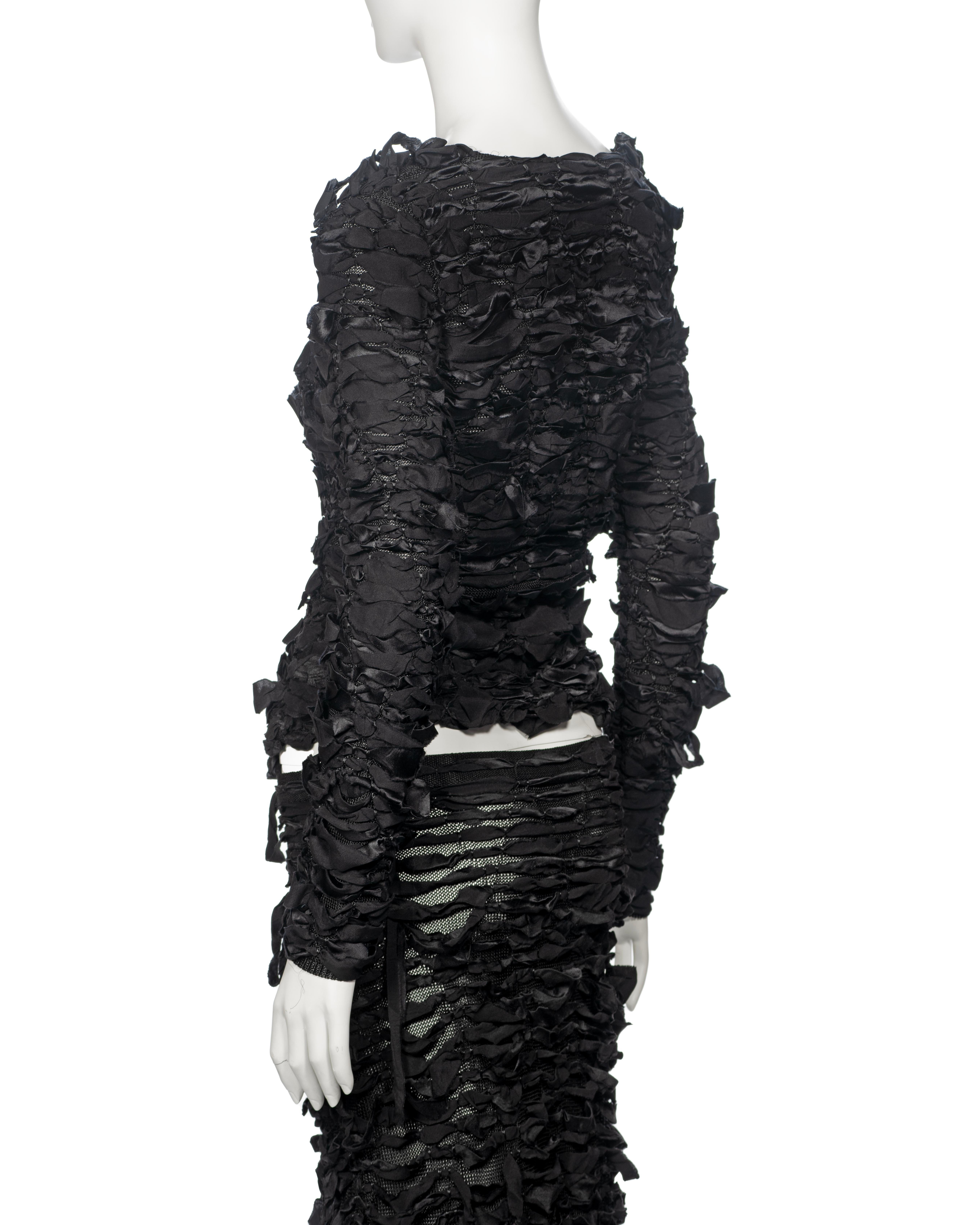 Yves Saint Laurent by Tom Ford black shredded silk ribbon top and skirt, fw 2001 For Sale 10