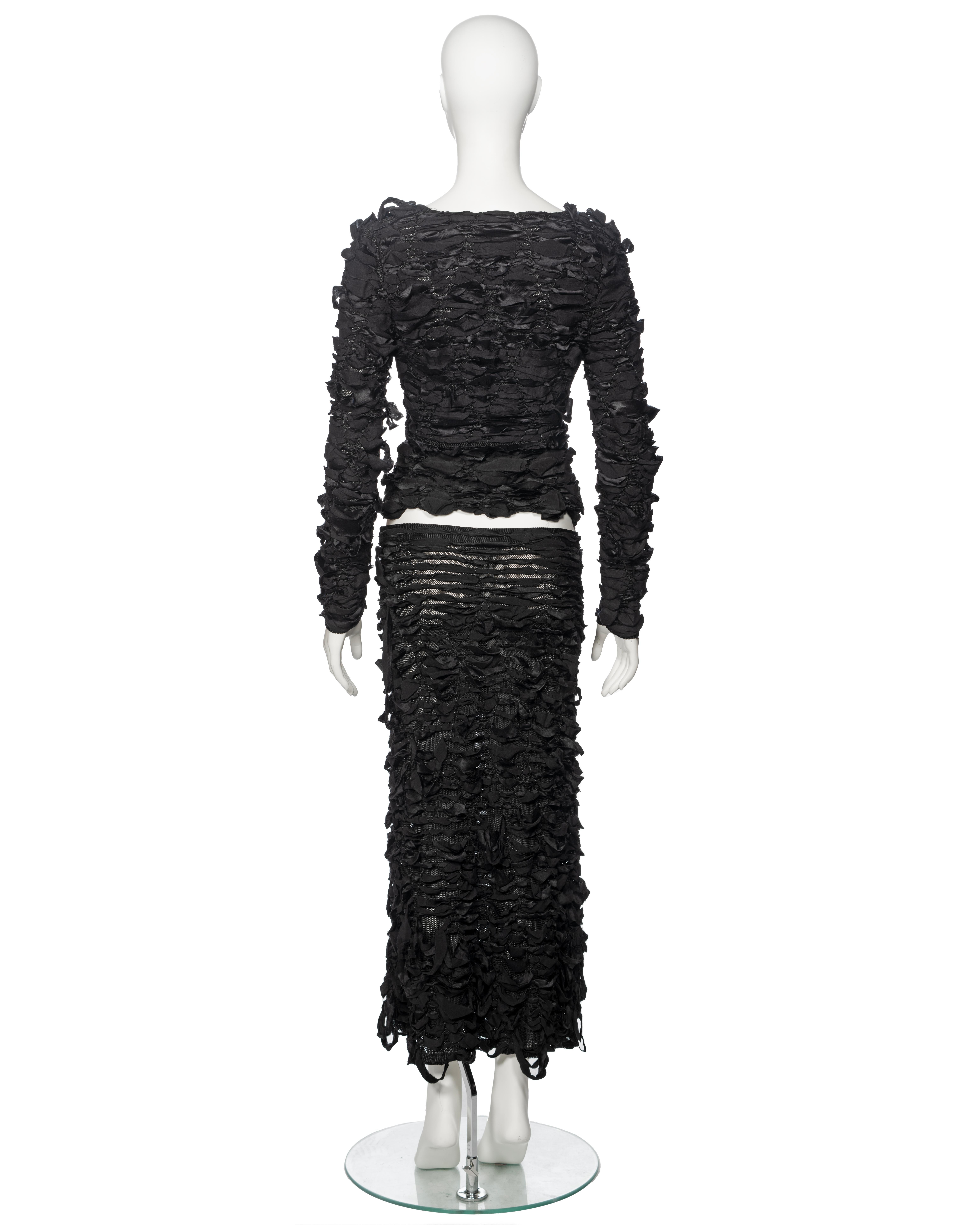 Yves Saint Laurent by Tom Ford black shredded silk ribbon top and skirt, fw 2001 For Sale 11
