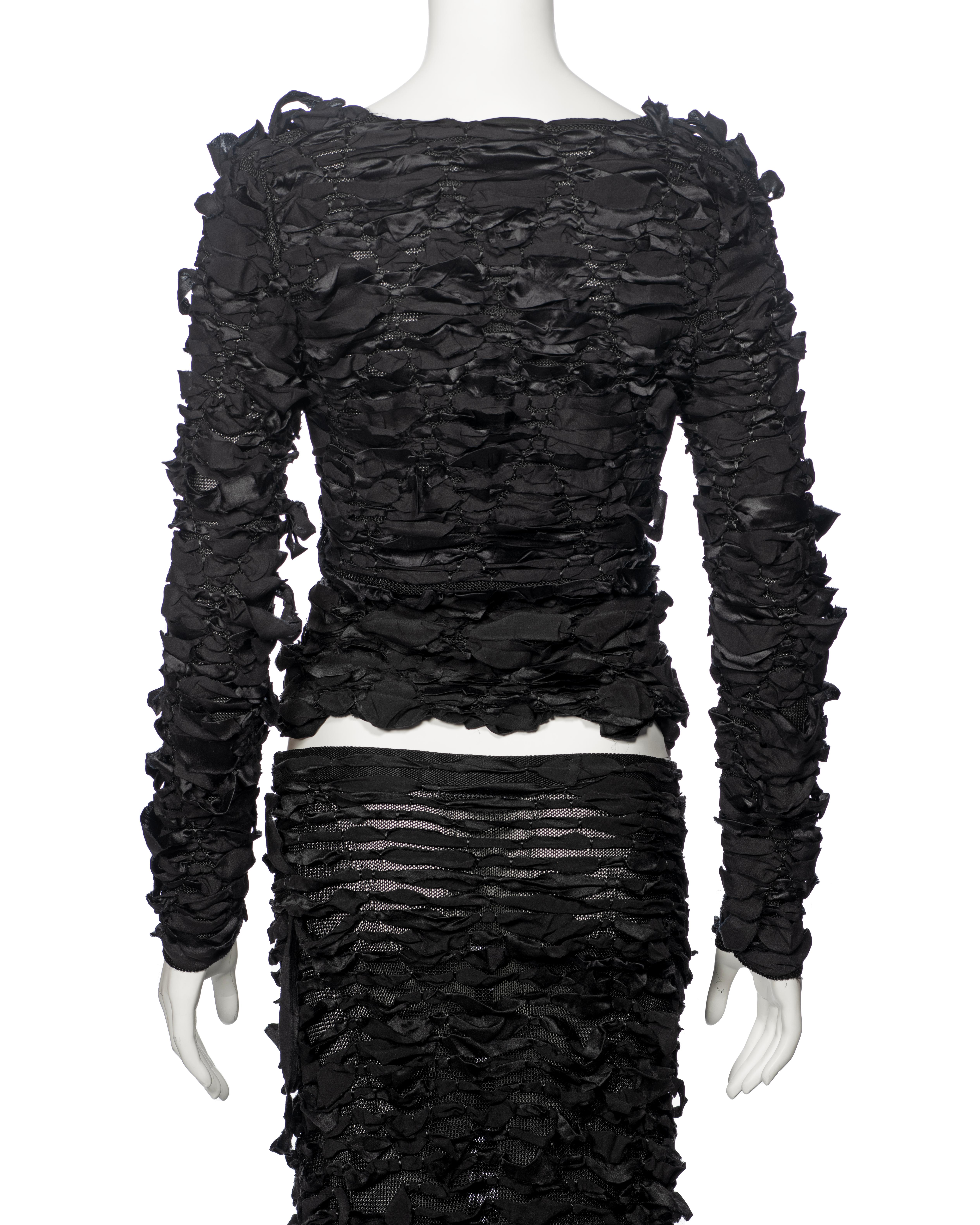 Yves Saint Laurent by Tom Ford black shredded silk ribbon top and skirt, fw 2001 For Sale 12