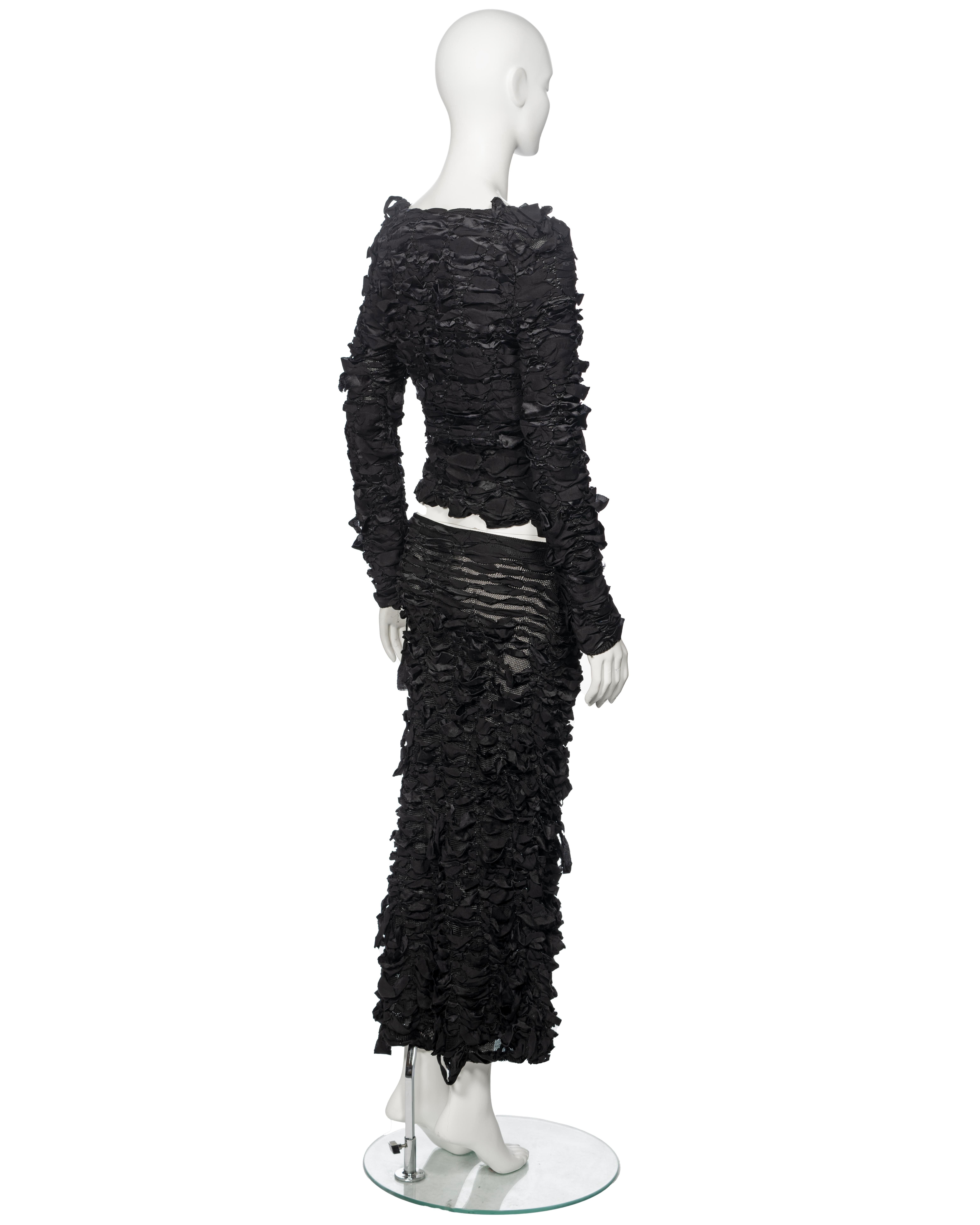 Yves Saint Laurent by Tom Ford black shredded silk ribbon top and skirt, fw 2001 For Sale 13