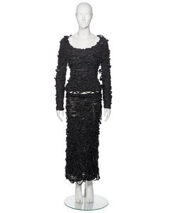 Yves Saint Laurent by Tom Ford black shredded silk ribbon top and skirt, fw 2001