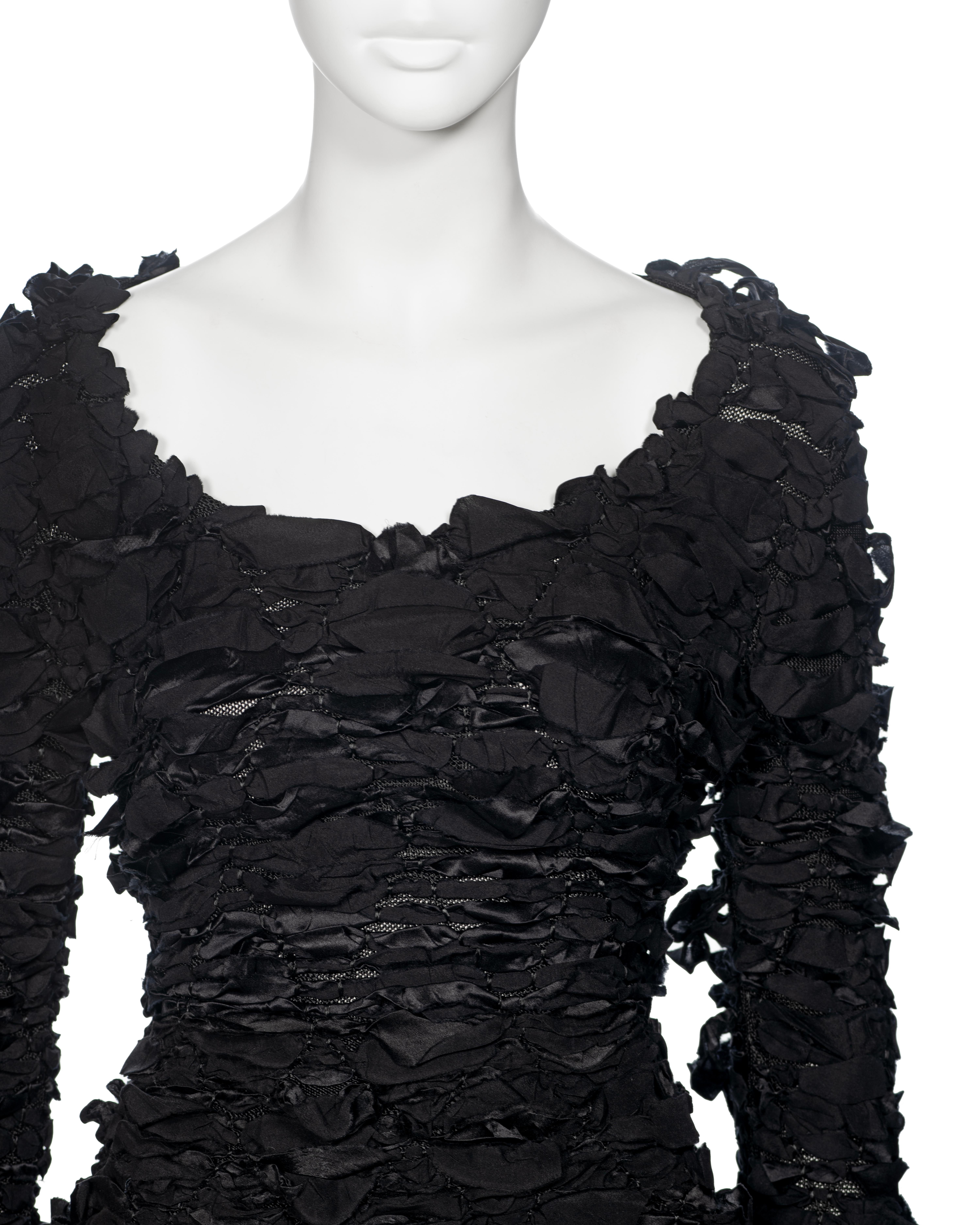 Women's Yves Saint Laurent by Tom Ford black shredded silk ribbon top and skirt, fw 2001 For Sale