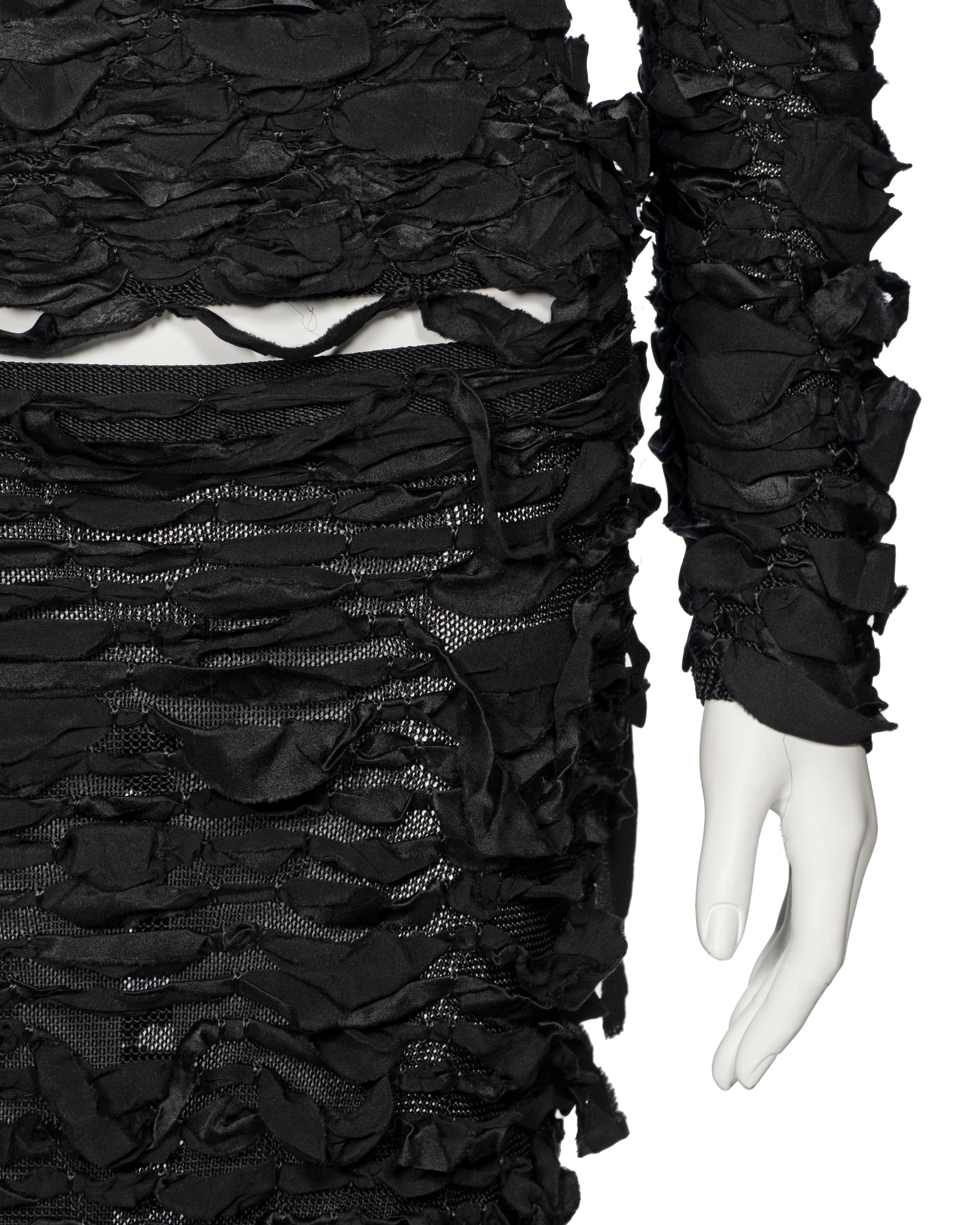 Women's Yves Saint Laurent by Tom Ford black shredded silk ribbon top and skirt, fw 2001 For Sale