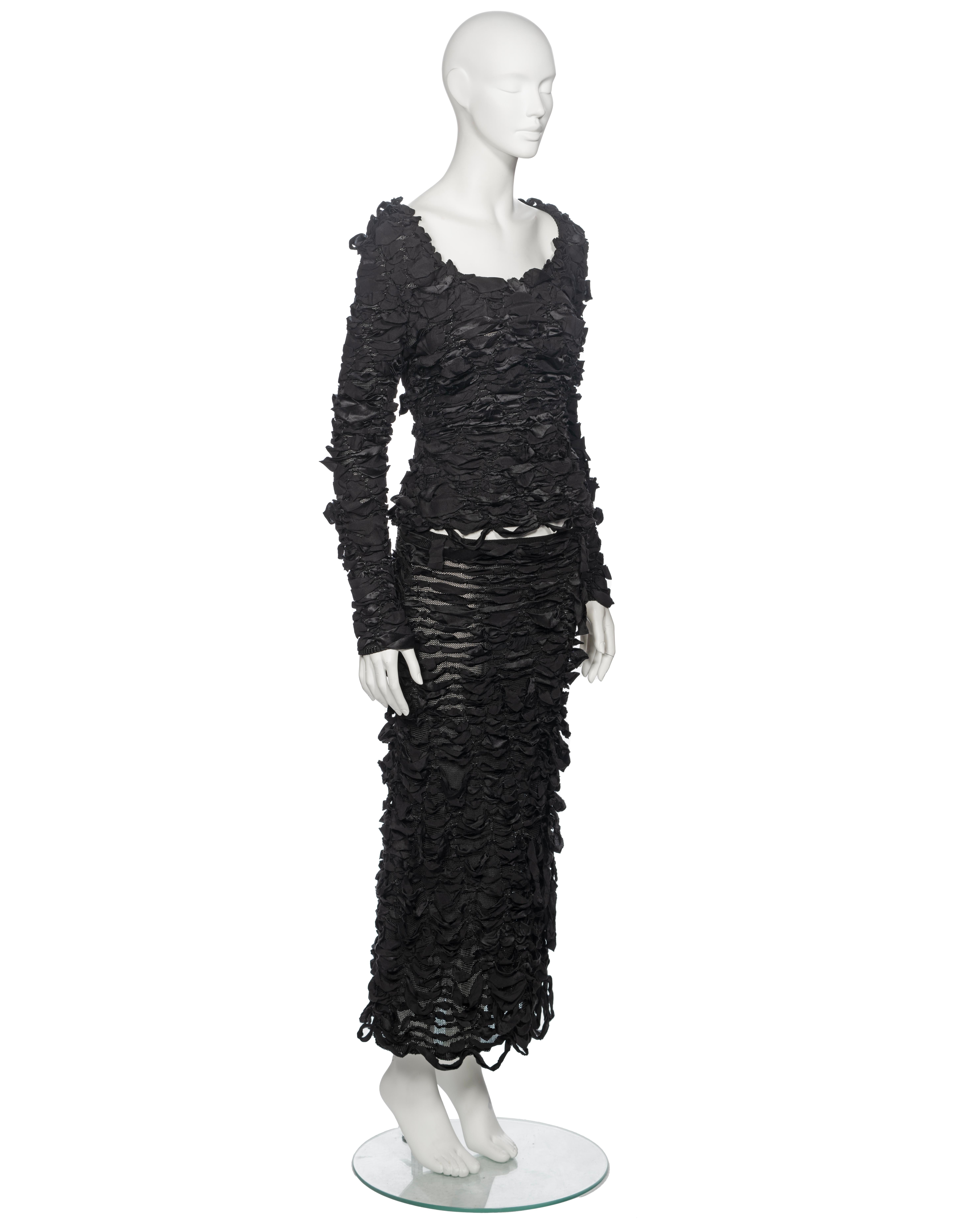 Yves Saint Laurent by Tom Ford black shredded silk ribbon top and skirt, fw 2001 For Sale 2