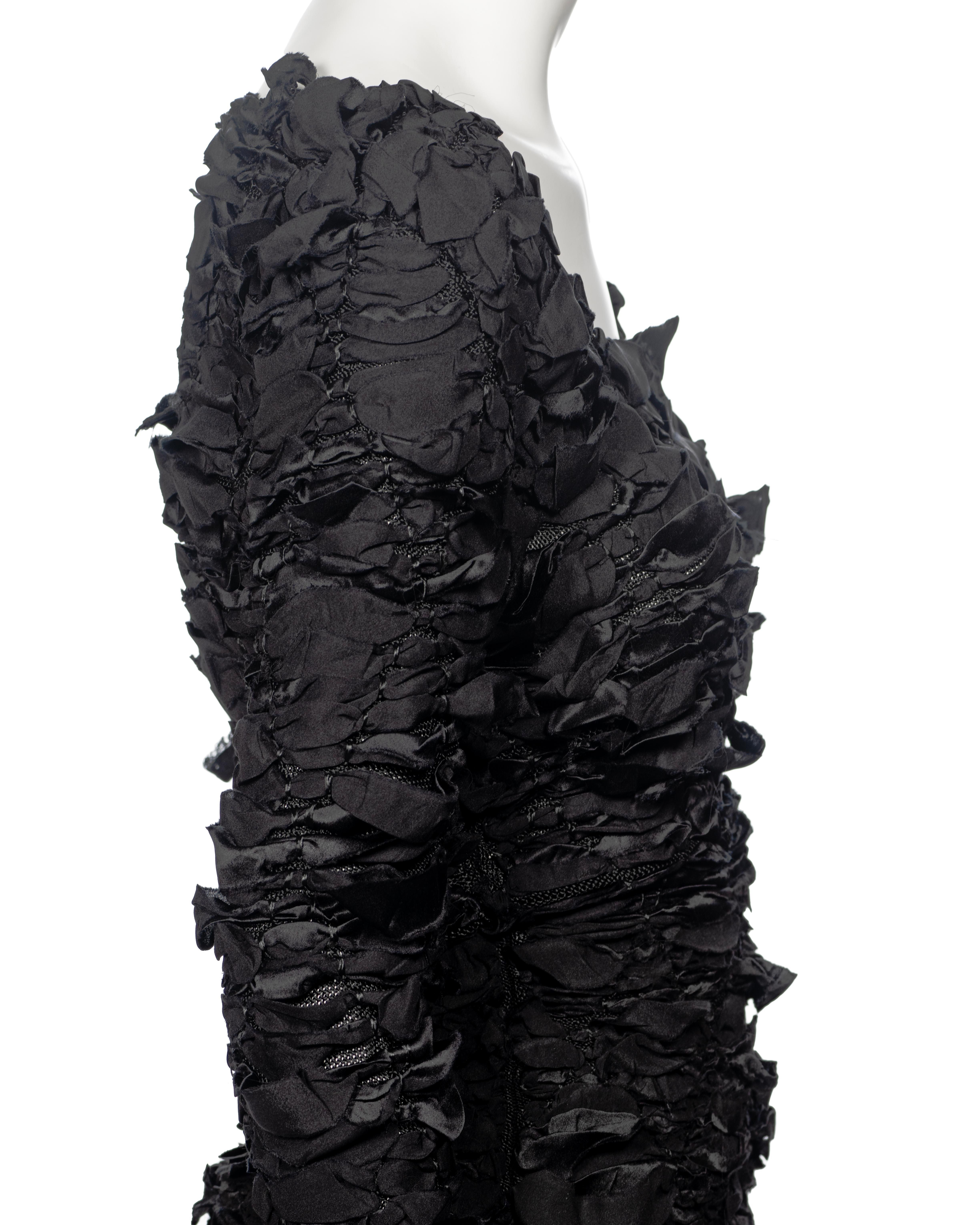 Yves Saint Laurent by Tom Ford black shredded silk ribbon top and skirt, fw 2001 For Sale 4