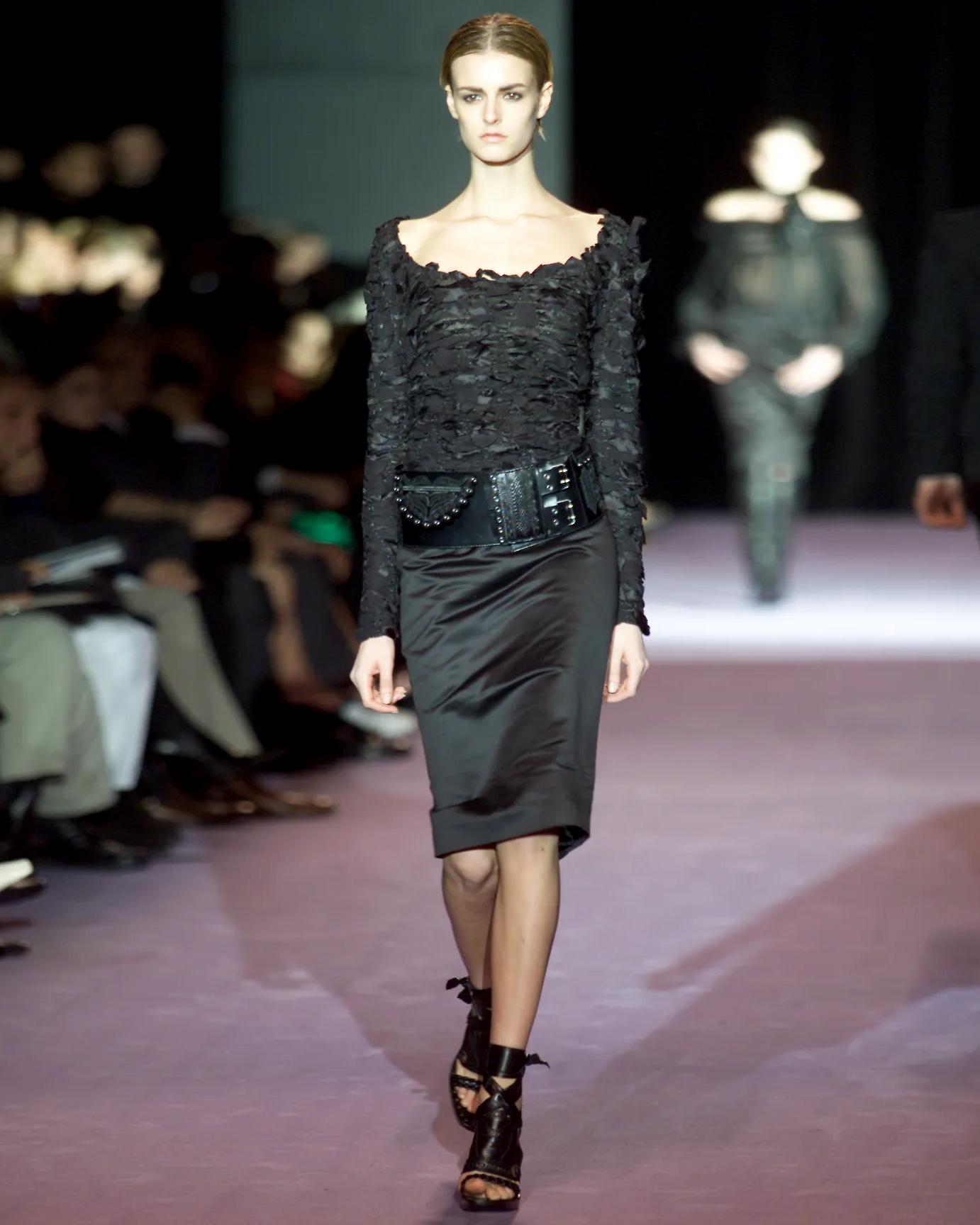Yves Saint Laurent by Tom Ford black shredded silk ribbon top and skirt, fw 2001 For Sale 5