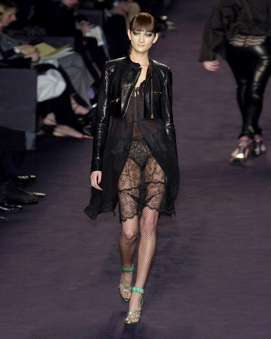 Yves Saint Laurent by Tom Ford Black Silk and Lace Evening Dress, FW 2003 2
