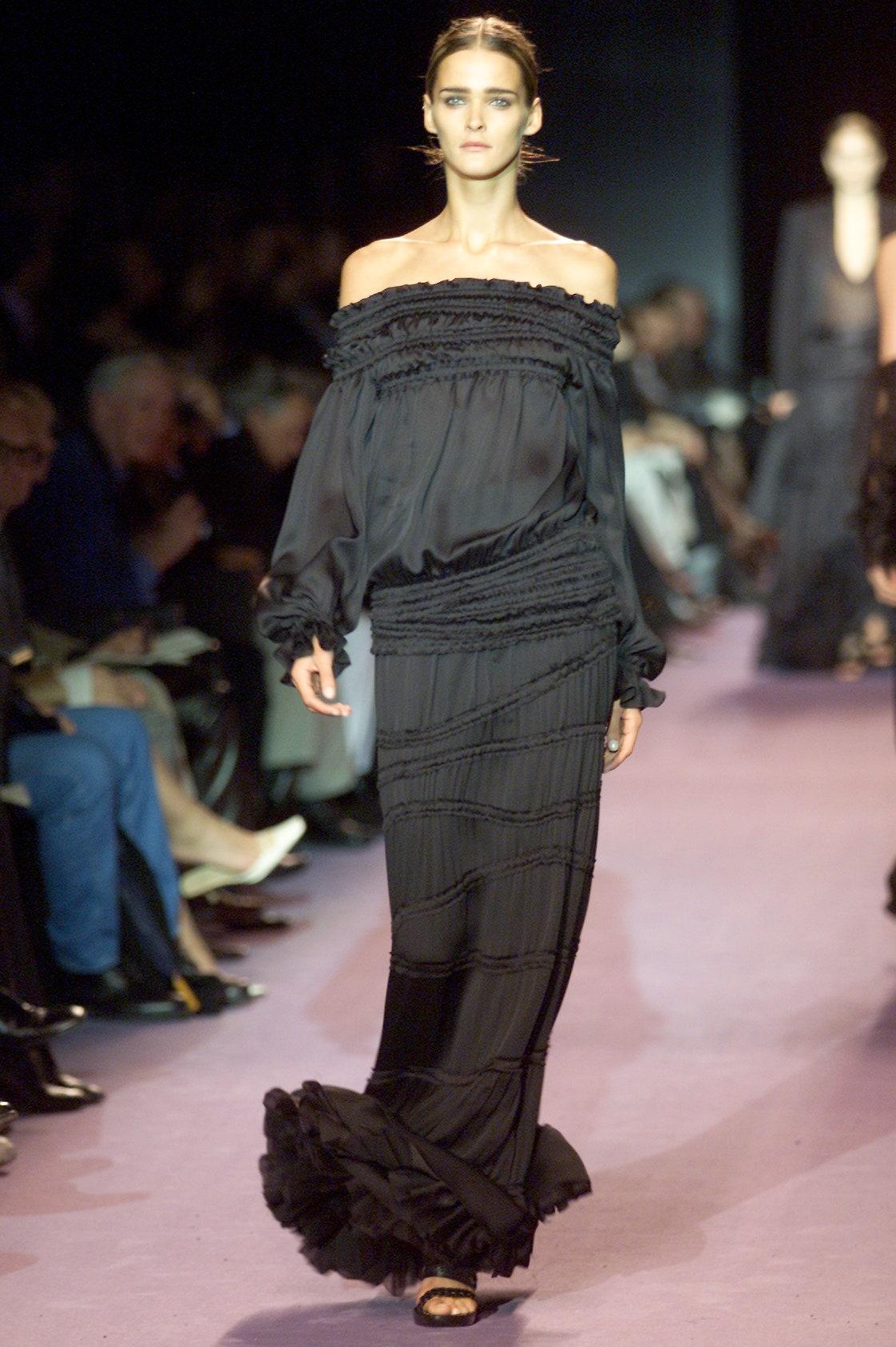 Black Yves Saint Laurent by Tom Ford black silk poet blouse and maxi skirt, fw 2001