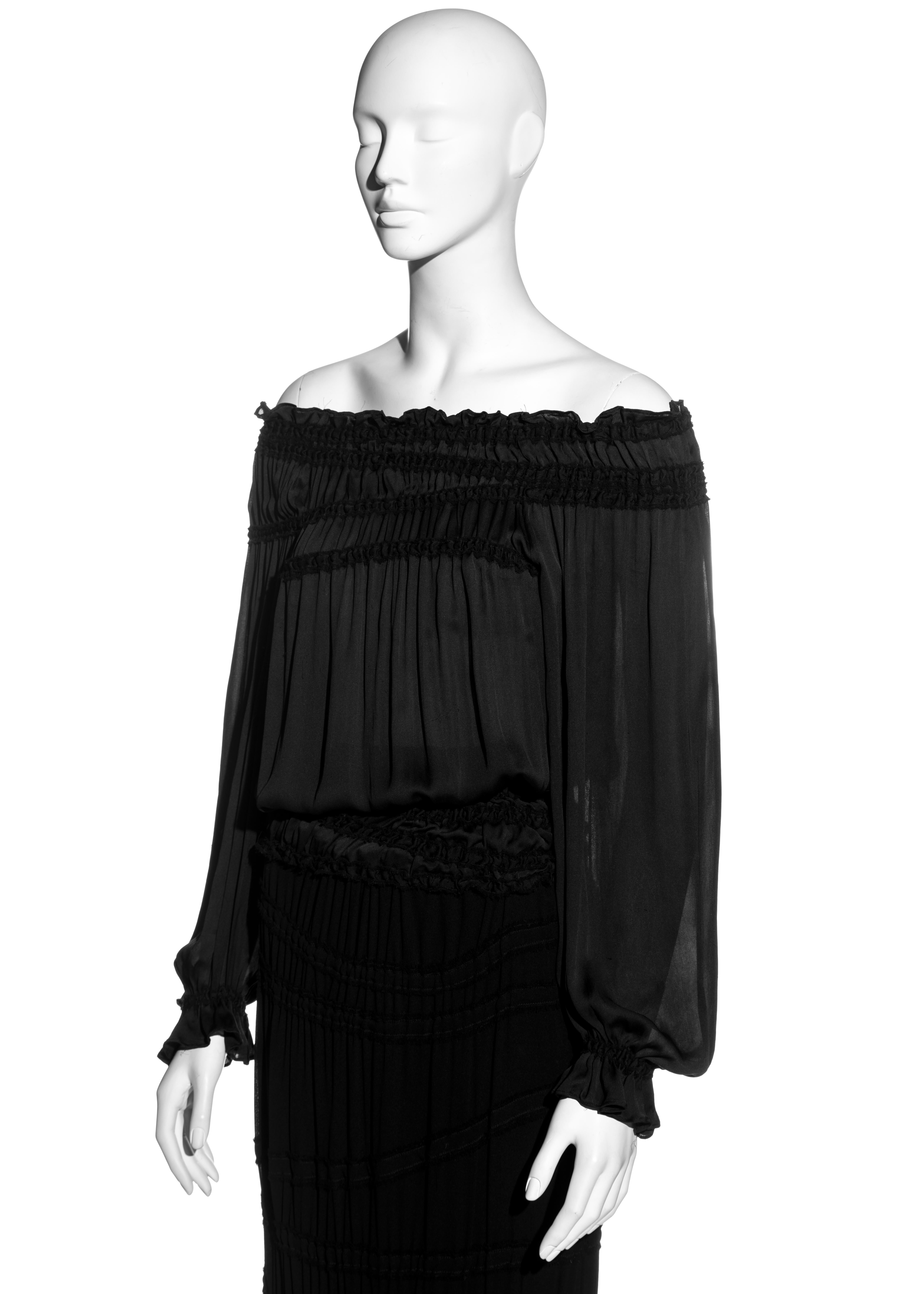 Yves Saint Laurent by Tom Ford black silk poet blouse and maxi skirt, fw 2001 In Excellent Condition In London, GB