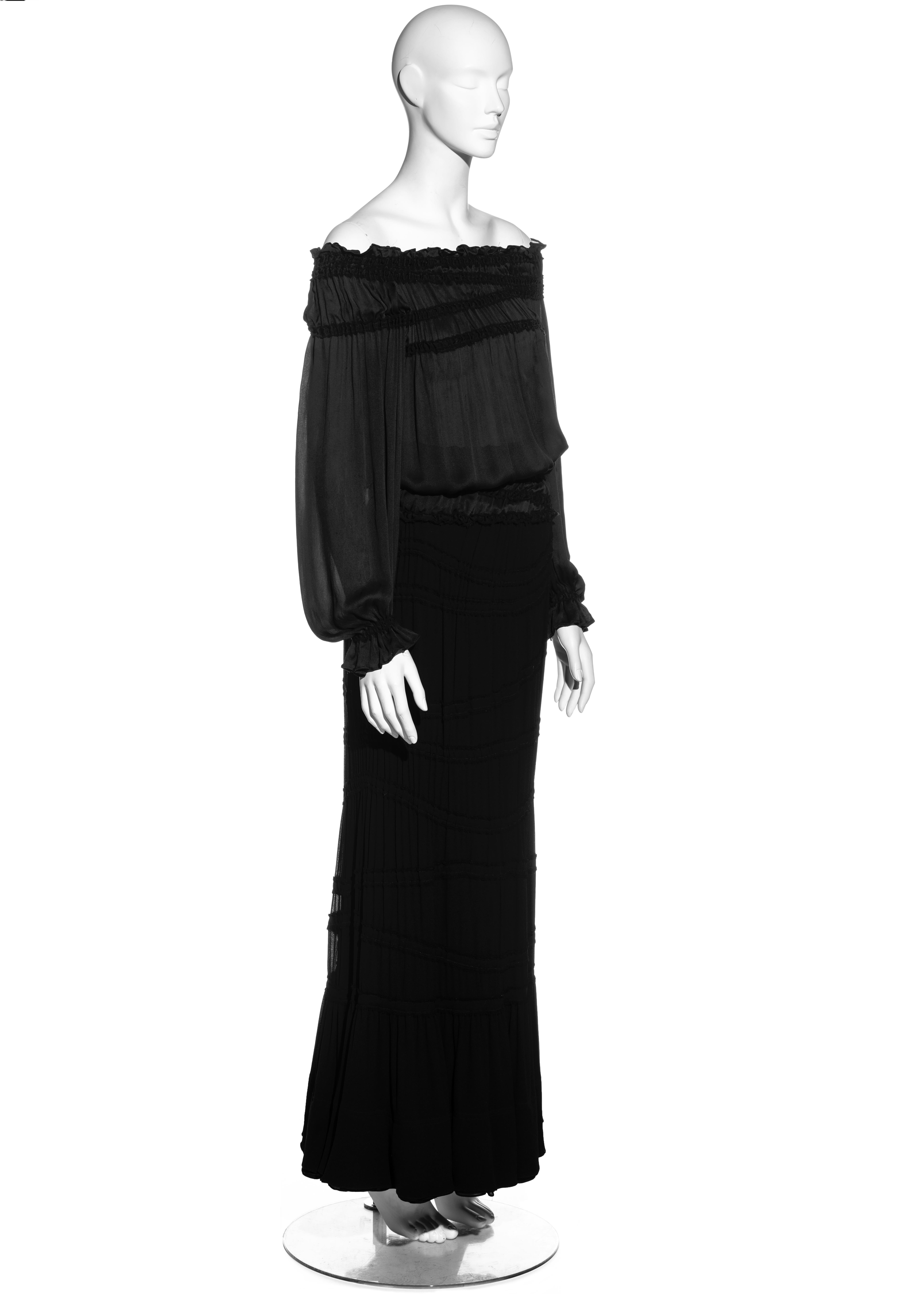 Women's Yves Saint Laurent by Tom Ford black silk poet blouse and maxi skirt, fw 2001