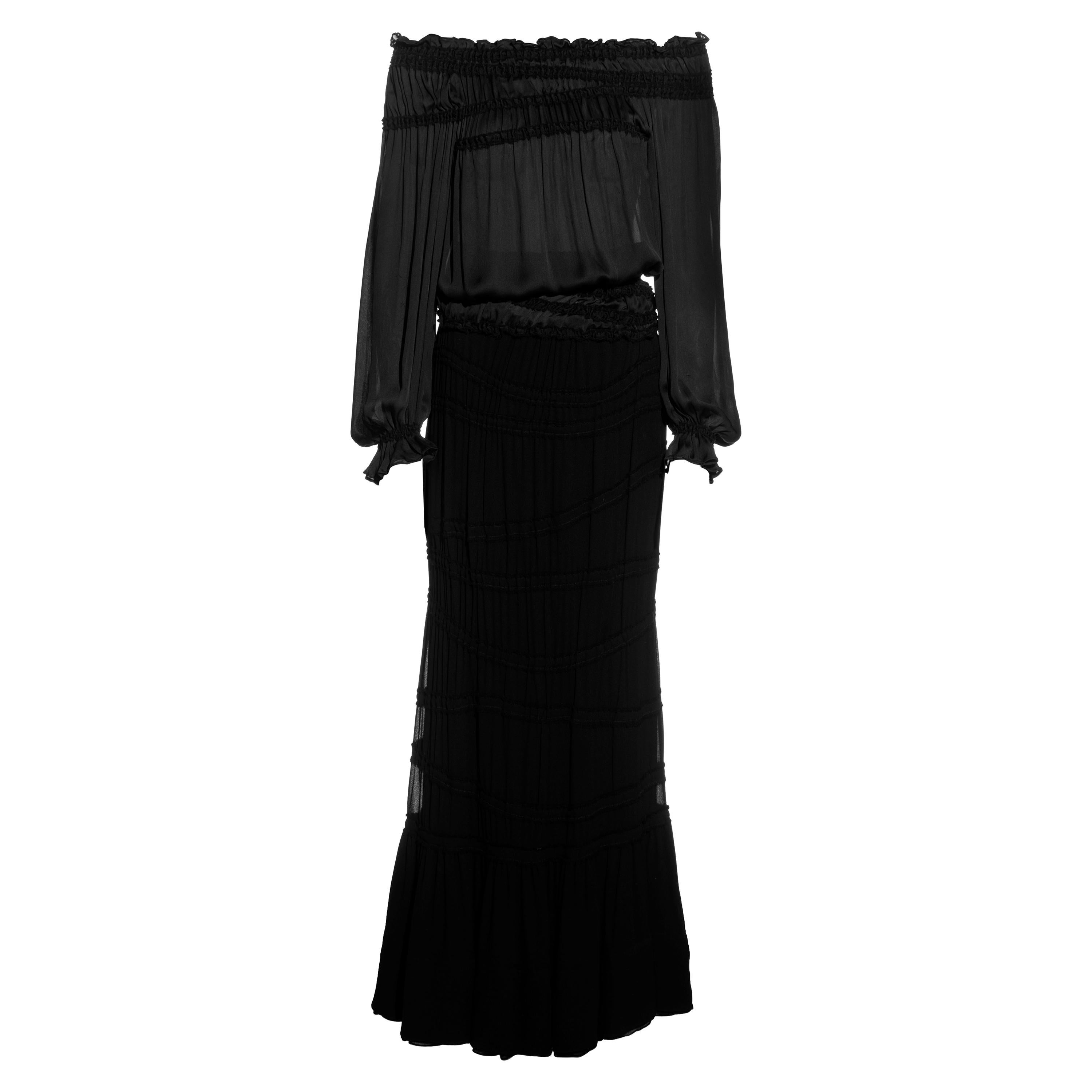 Yves Saint Laurent by Tom Ford black silk poet blouse and maxi skirt, fw 2001