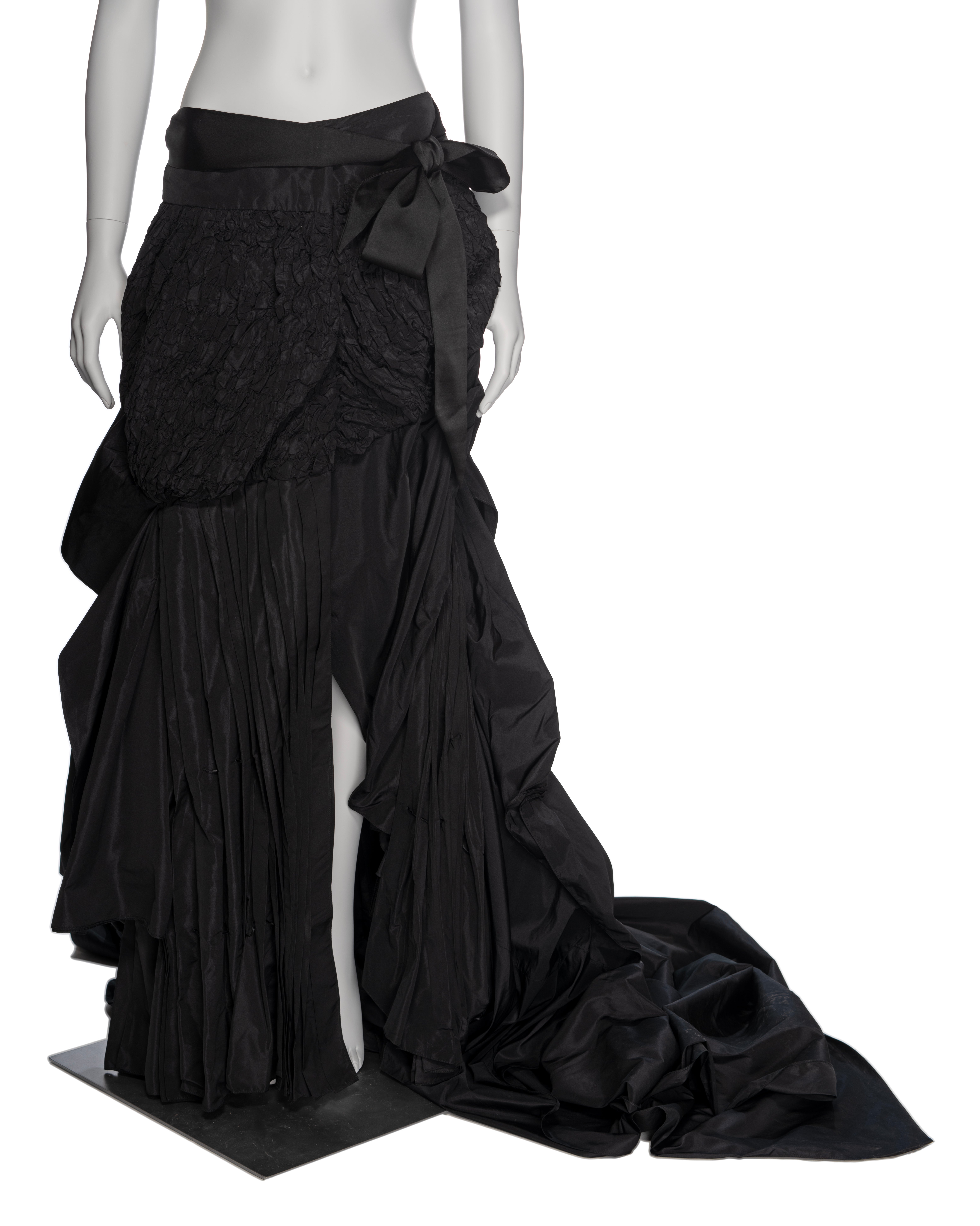 F/W 2001 Yves Saint Laurent by Tom Ford Pleated Black Satin Flare Skirt