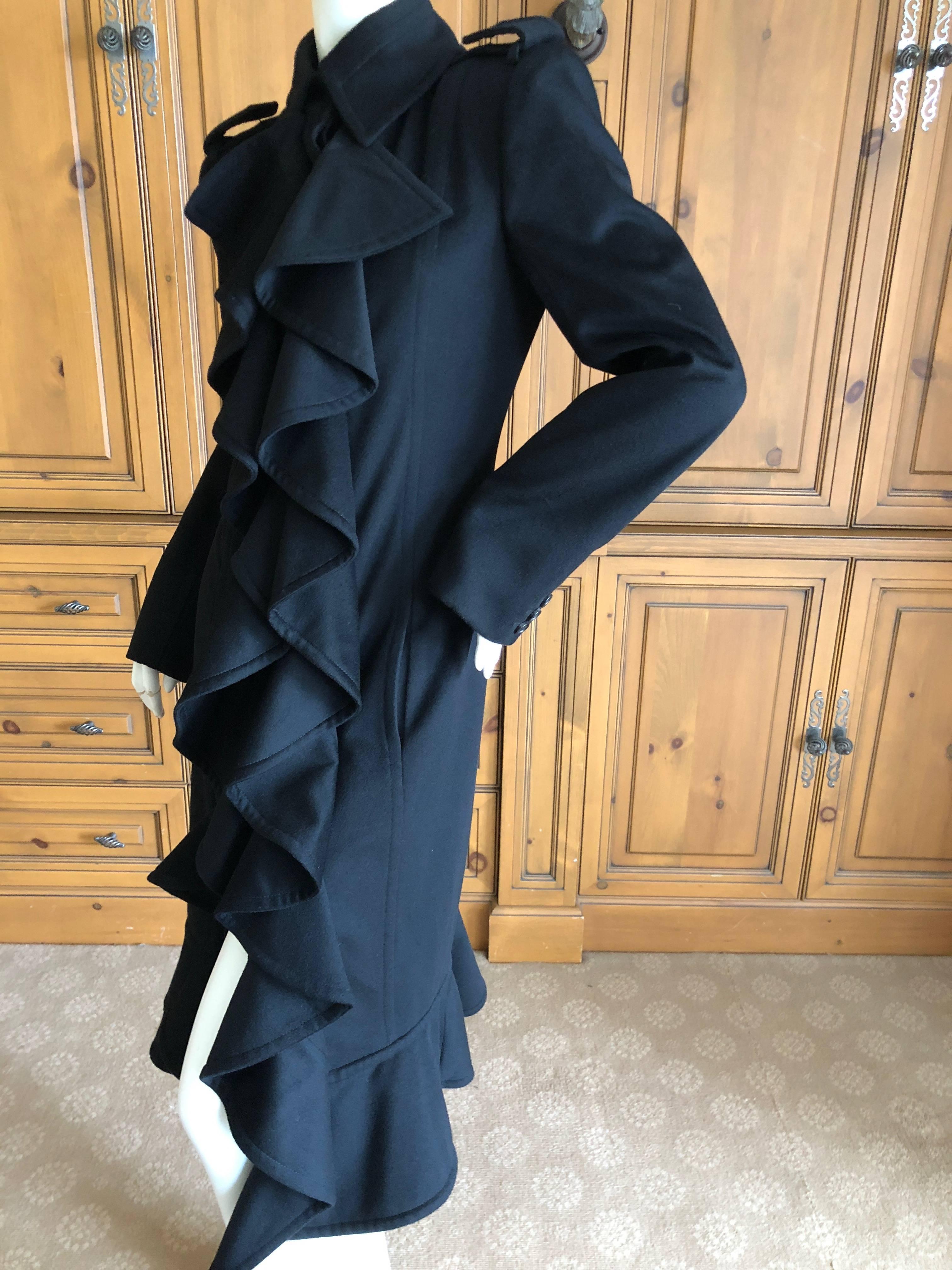 Yves Saint Laurent by Tom Ford Black Wool Ruffle Front Coat from Fall 2004 For Sale 2