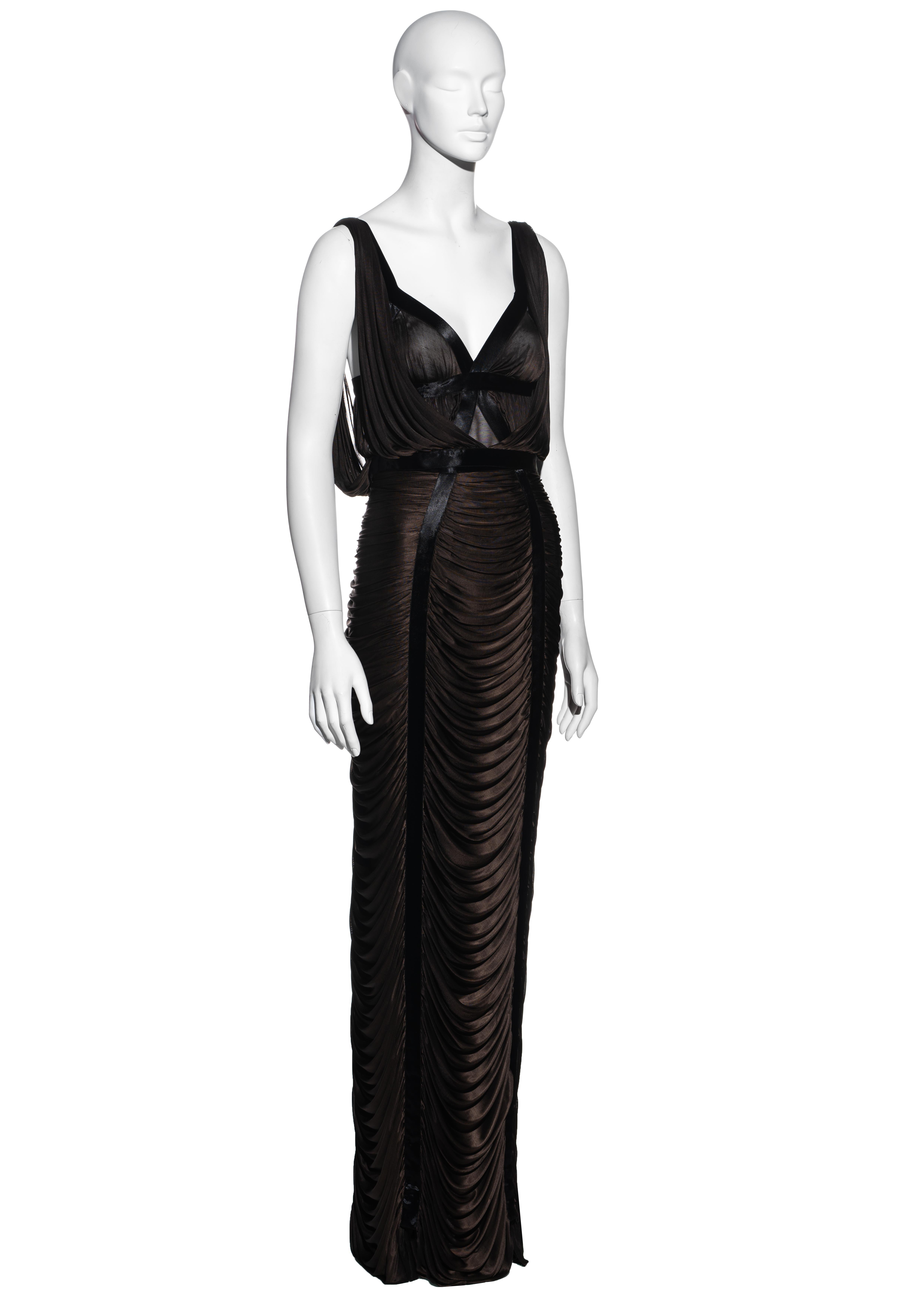 Black Yves Saint Laurent by Tom Ford brown viscose draped evening dress, ss 2003