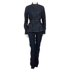 Used Yves Saint Laurent by Tom Ford circa 2003, denim jacket and trouser suit